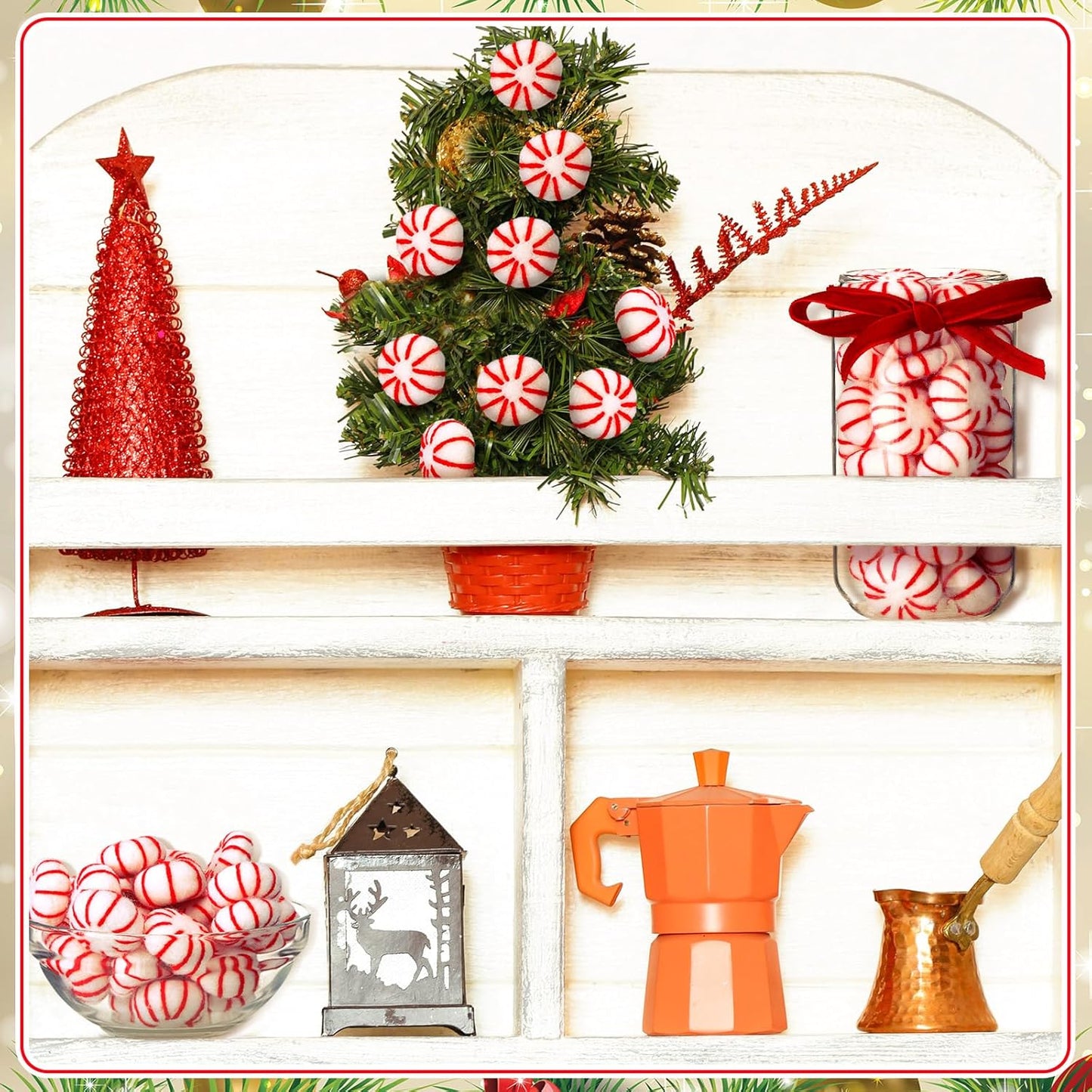 36 Pcs Felt Peppermint Decoration Christmas Wool Peppermints Christmas Arts Crafts Supplies, DIY Garland for Tree Home Vase Filler Decoration(Red)
