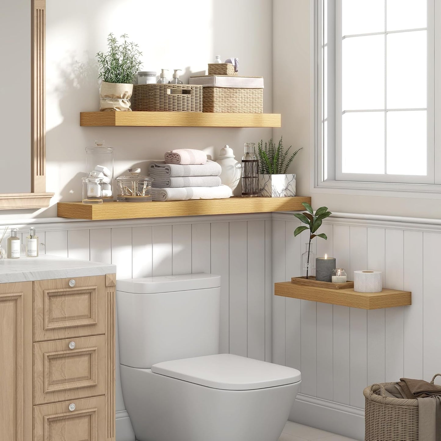 Heimlove 55 Inch Floating Shelves for Wall,10 Deep Large Rustic Wall Shelf with Heavy Duty Brackets,Mounted Storage & Display Shelves for Bedroom,Living Room,Kitchen,Office,Set of 2,Oak Color