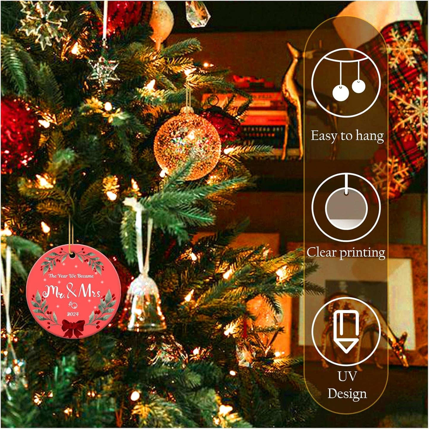 Our First Christmas Engaged Ornament for Couples 2024, Mr & Mrs Ceramic Keepsake Engagement Ornaments for Hanging Decor