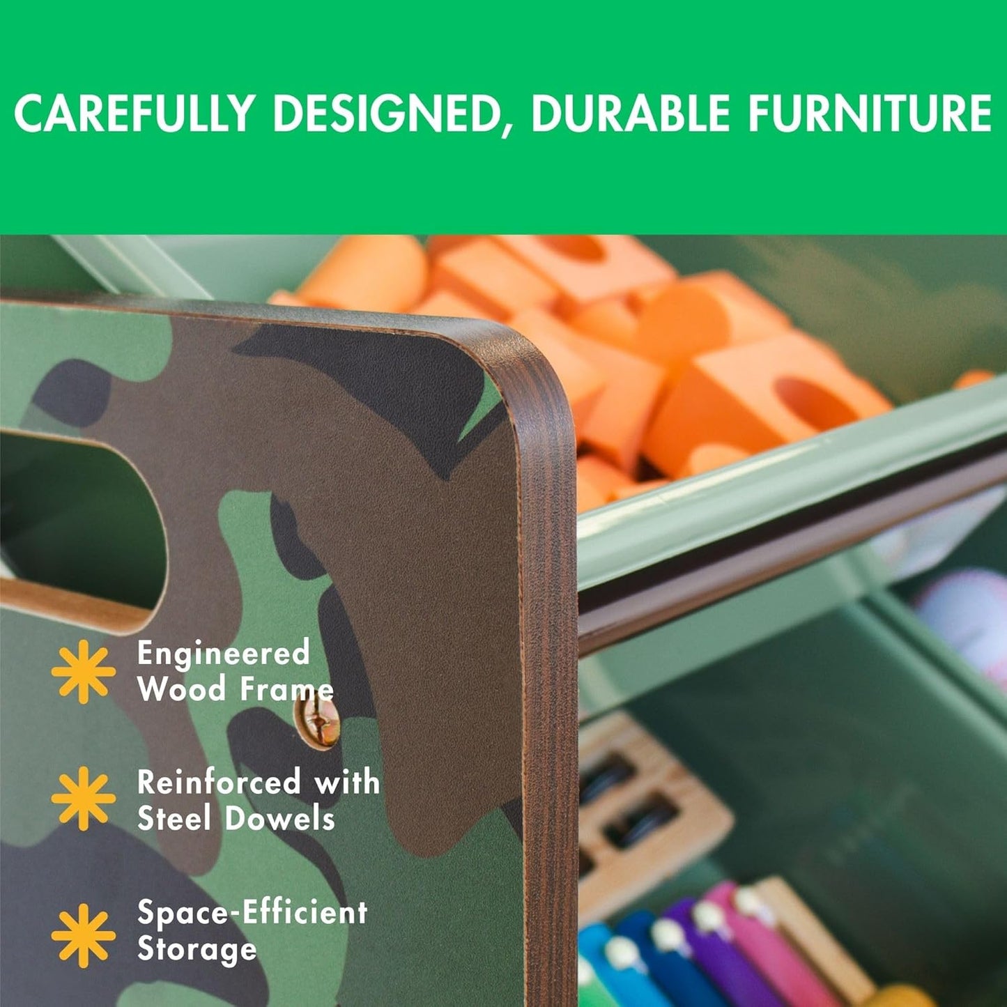 Humble Crew Kids Toy Storage Organizer with 12 Plastic Bins, Camo – Removable Bins for Playroom, Bedroom, Toddler Furniture for Boys and Girls Ages