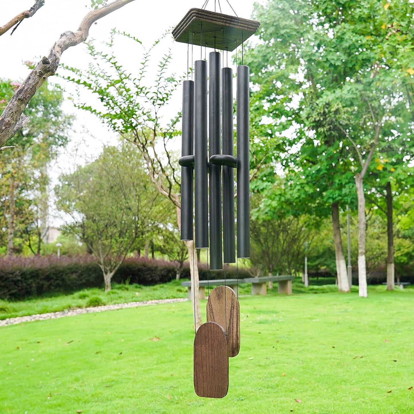 48" Large Wind Chimes for Outside Deep Tone, Wood Wind Chimes Outdoor Clearance, Memorial Gifts for Mother's Day and Christmas, Outdoor Decor for Garden, Patio, Yard(Big Wind Chime, Black)