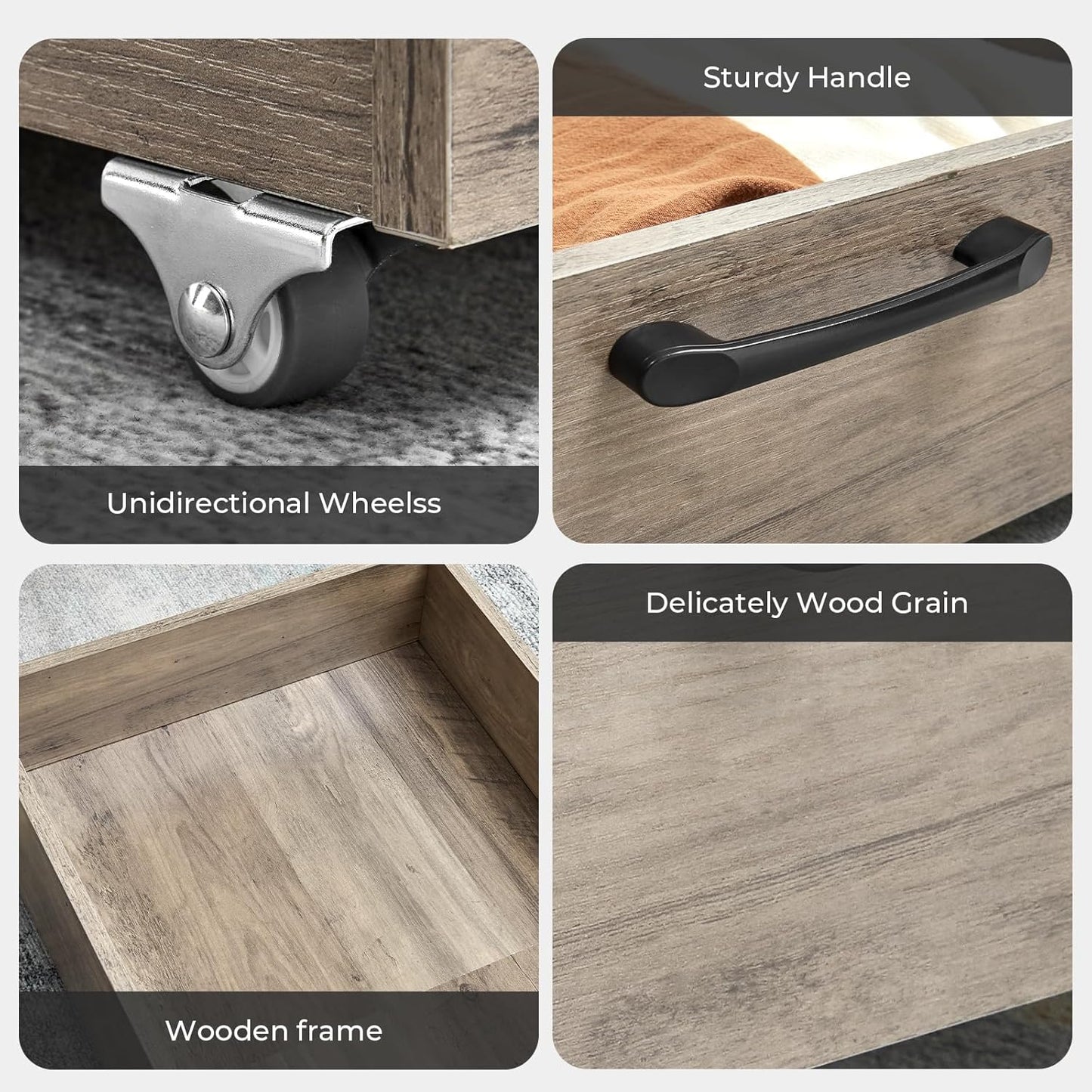 Under Bed Storage with Wheels, 2-Pack Under Bed Shoe Storage Organizer Drawer, Composite Wood Organizer for Shoes Clothes Containers in Bedroom for Clothes,Shoes(Grey)