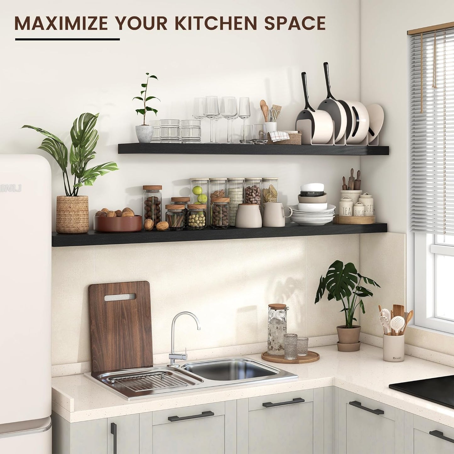 Floating Shelves for Wall, Large Wall Mounted Shelves with Invisible Brackets, Long Wood Floating Shelf for Living Room, Bedroom, Kitchen, (Black, 72" W x 9" D x 1.5" H)