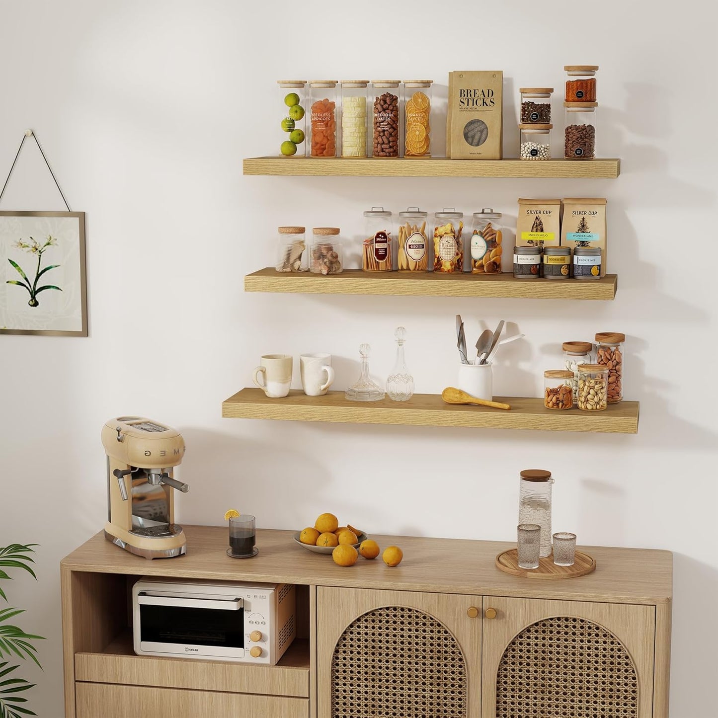 Fun Memories 36 x 8 Inch Floating Shelves for Wall, Farmhouse Bathroom Shelves Set of 2, Wood Wall Shelves 36 Inch Long, 36 x 8 x 1.4 Inch, Oak Color