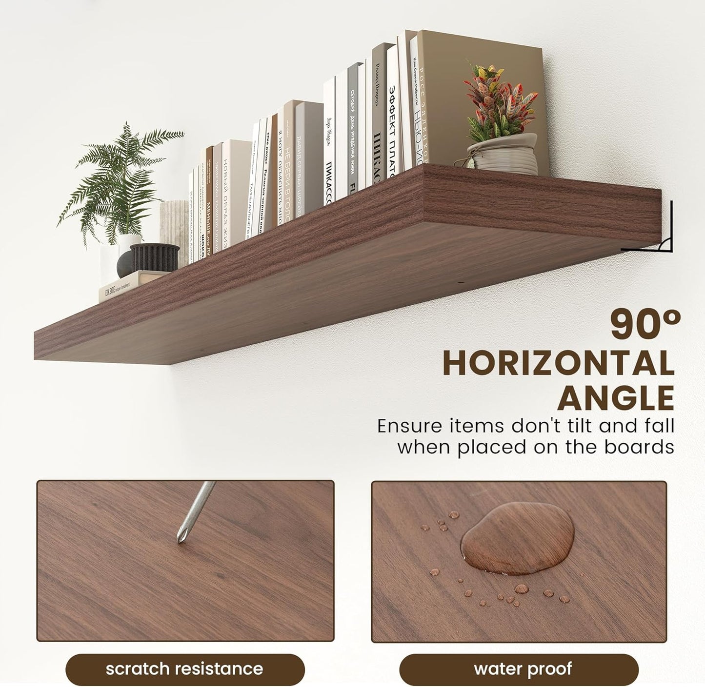 12 Inch Deep Floating Shelves for Wall | 72W x 12D Floating Shelves Set of 1 | Rustic Walnut Long Floating Shelves for Living Room Bathroom Laundry Room Bedroom Kitchen Home Office