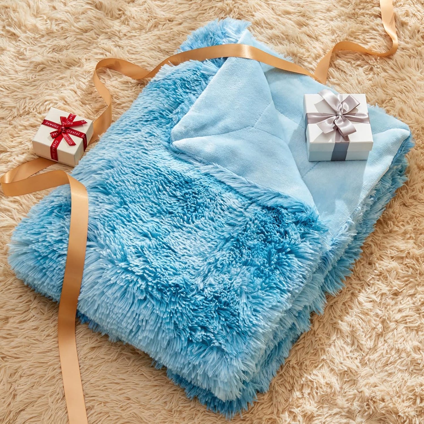 GONAAP Fuzzy Faux Fur Throw Blanket Queen Size Tie-dye Ocean Blue Super Soft Cozy Plush Fuzzy Shaggy Blanket for Couch Sofa Bed (Tie-dye Ocean Blue, Queen(90"x90"))