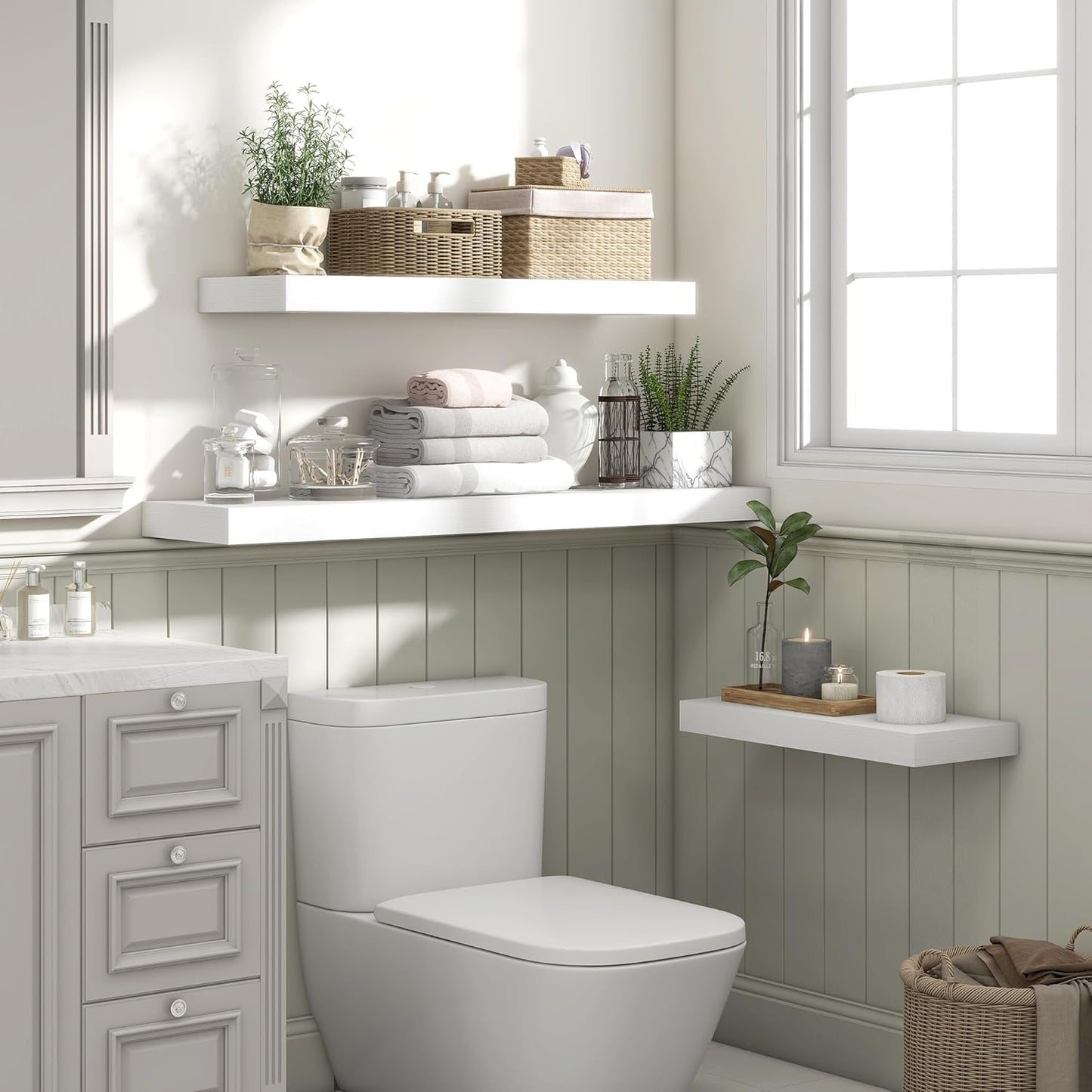 Heimlove 55 Inch Floating Shelves for Wall,10 Deep 10 Deep Large White Wall Shelf with Heavy Duty Brackets,Mounted Storage & Display Shelves for Bedroom,Living Room,Kitchen,Office,Set of 2