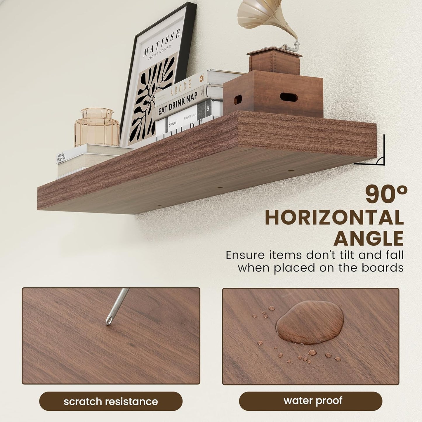 12 Inch Deep Floating Shelves, 48W x 12D Rustic Large Floating Shelves, Deep Walnut Wood Wall Shelves Set of 1 for Living Room Bathroom Laundry Room Bedroom Kitchen Home Office - Walnut