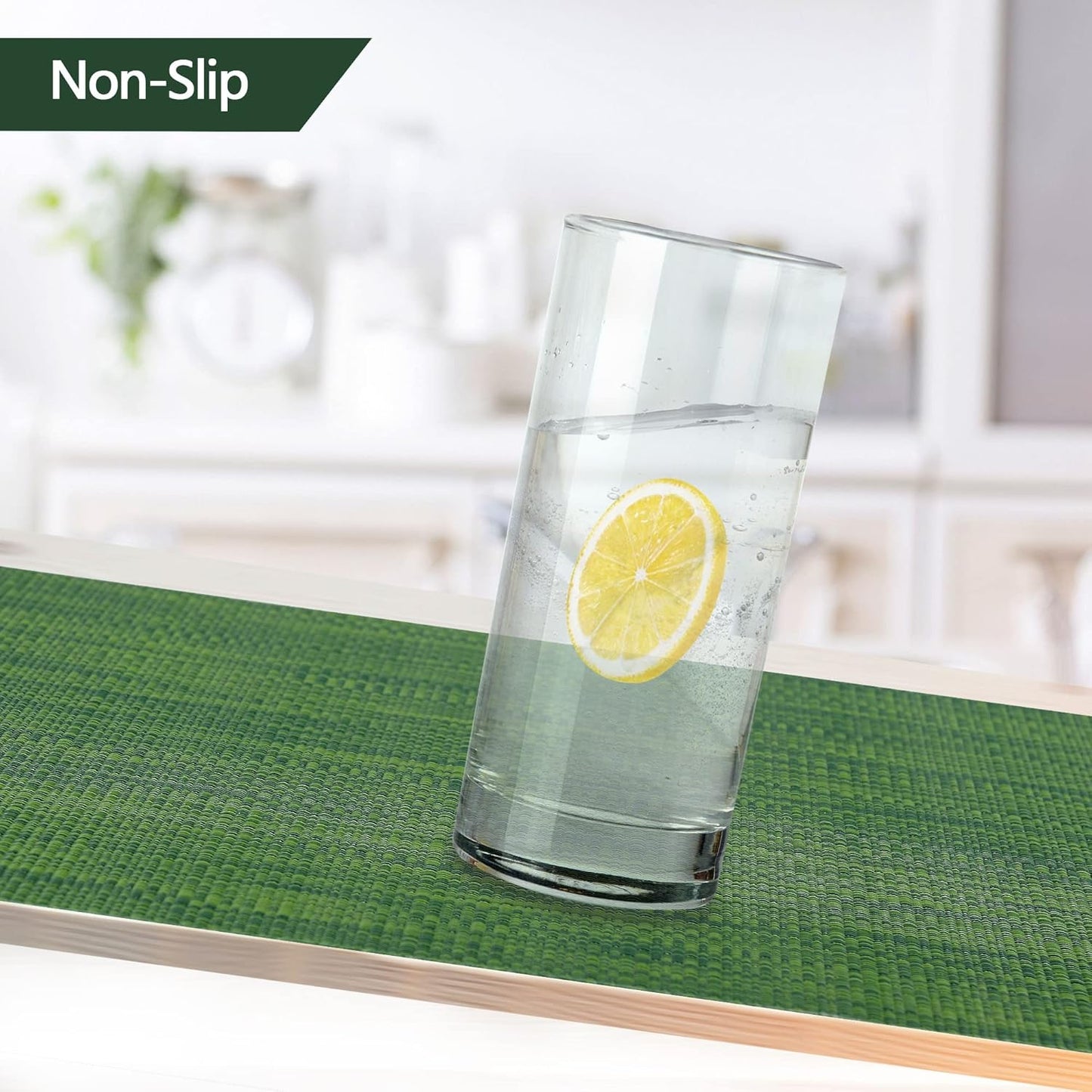 Green Placemats Set of 6 - Wipe Clean Vinyl Placemats - Washable Heat Resistant PVC Table Mats for Dining Table - 17x12 Inch (Green, 6)