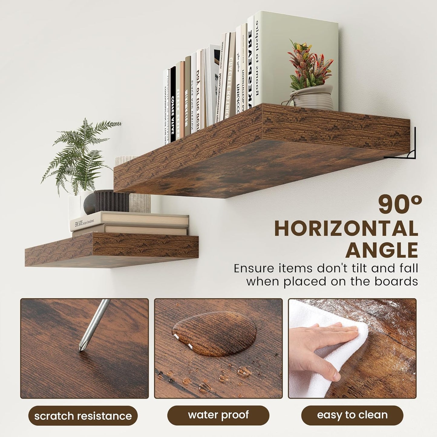 Deep Floating Shelves for Wall | 30 Inch Wide x 12 Inch Deep Floating Shelves | 30W x 12D Rustic Wood Wide Wall Shelves | Bookshelf Laundry Shelf TV Shelf