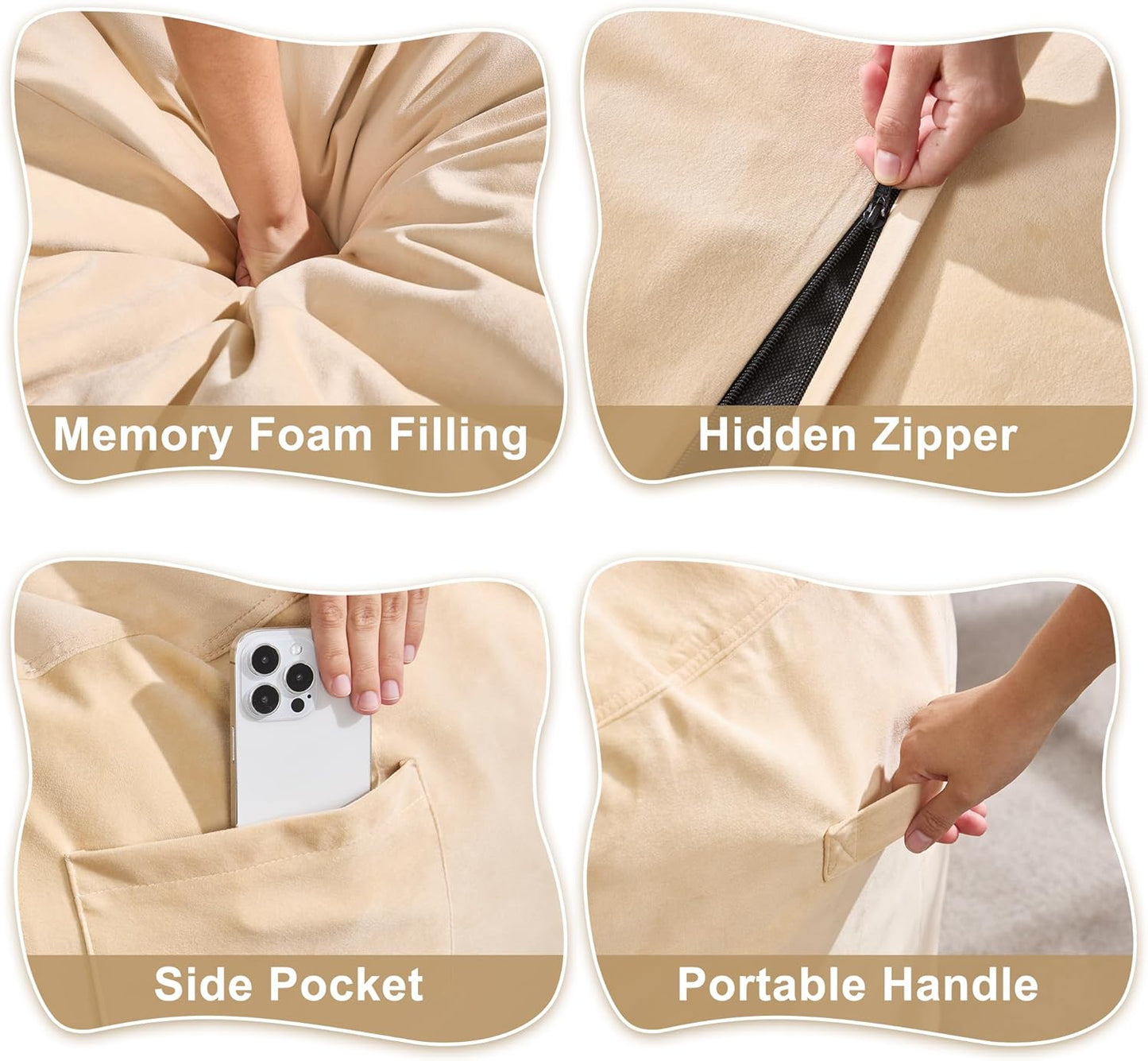 Hobestluk 5FT Bean Bag Chair Giant Bean Bag Chairs for Adults Large Bean Chairs with Removable Cover, Beanbag Chair with Filler, Adult Bean Bag Chairs for Living Room, Bedroom