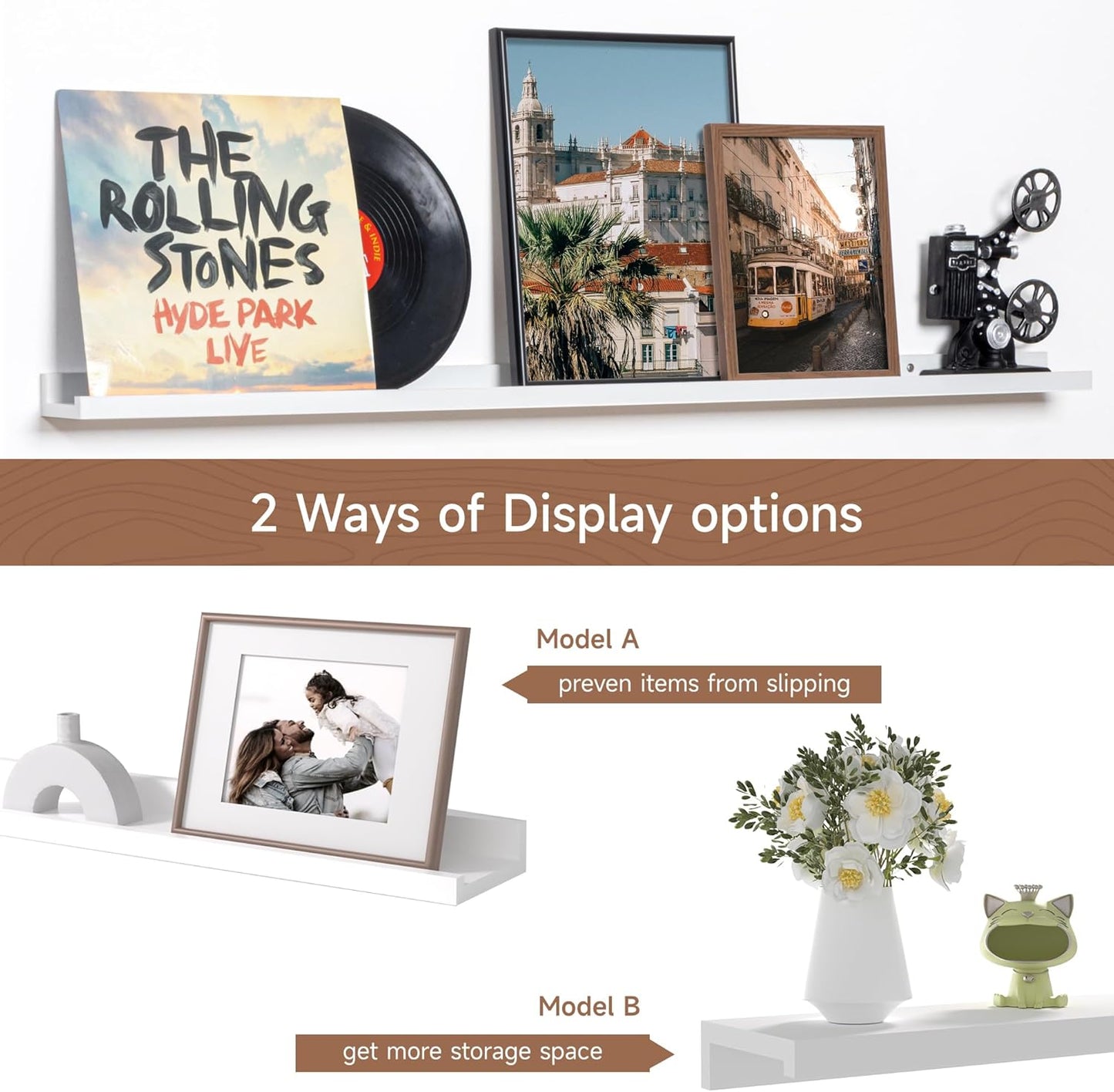 Fun Memories Picture Ledge Shelf, 48 Inch Floating Shelves Set of 2, Large Nursery Book Shelves for Toys Storage, Kids Bookshelf Wall Mounted for Wall Decor Books Photo Frames, White