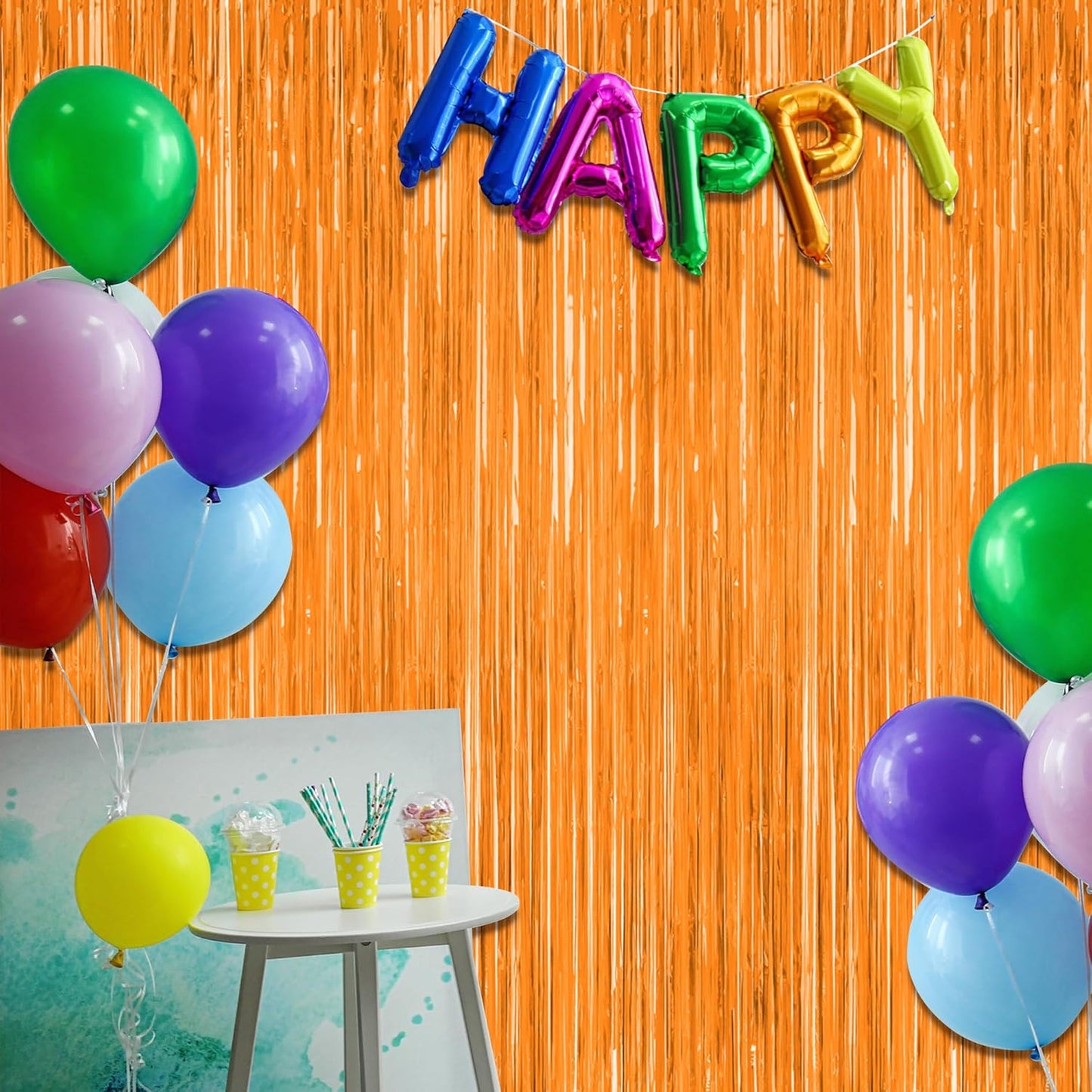 2 Pack Backdrop Curtains, 3.28 FT x 7.05 FT Orange Color Tinsel Backdrop, Metallic Party Streamer Fringe Curtains, Foil Curtains Halloween Decor Birthday Party Supplies