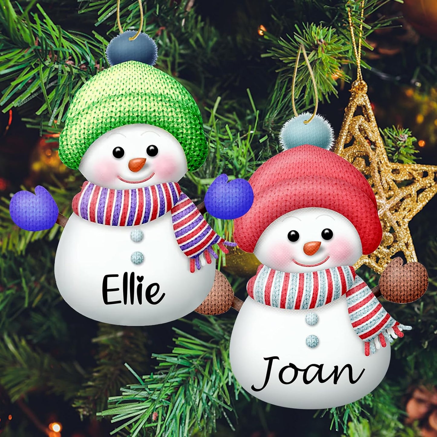 Personalized Christmas Ornaments with Names Snowman Custom Family Ornament Customized Xmas Tree Hanging Wood Decoration Gift 3.15"(8cm) Yellow