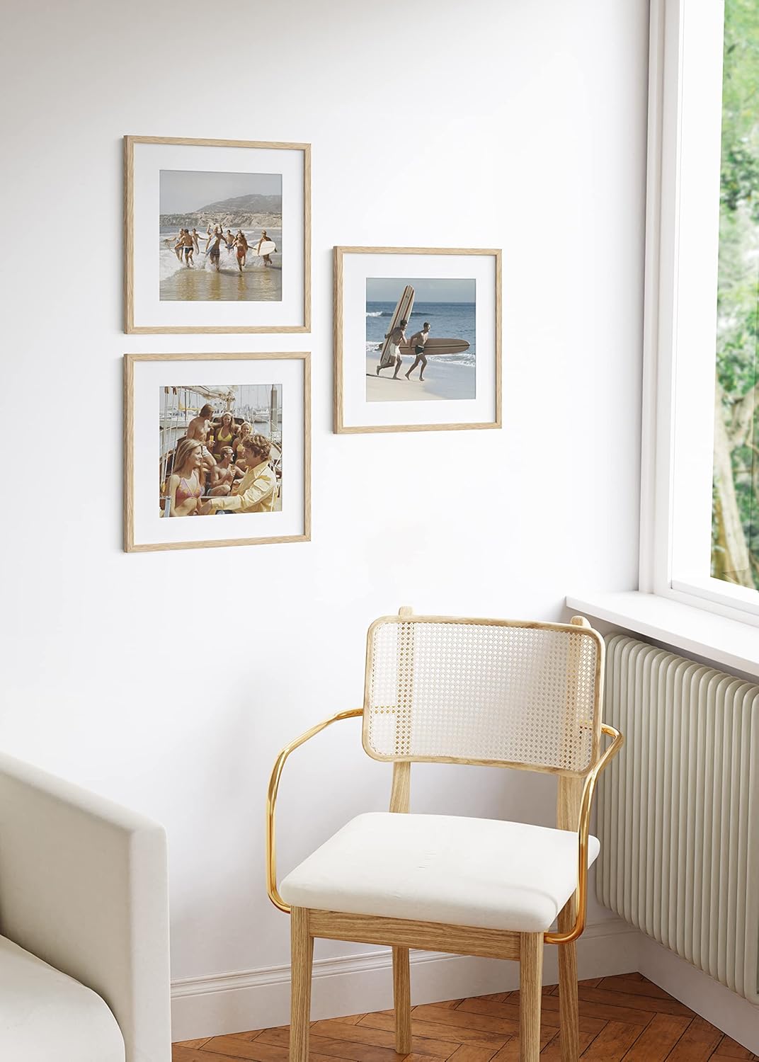 HAUS AND HUES Solid Oak Wood 16”x16” Picture Frames Matted to 12”x12” Set of 3 - Beige Square Frames 16x16, 16 x 16 Print Frames, Natural Wooden 16x16 Picture Frames Square (Beige Oak Frames)