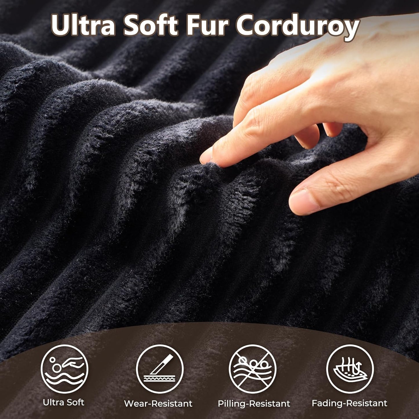 HOOOWOOO Cloud Sectional Couch for Living Room,Modular Sectional Sofa No Assembly,Matching Plush Corduroy Ottoman(Black)