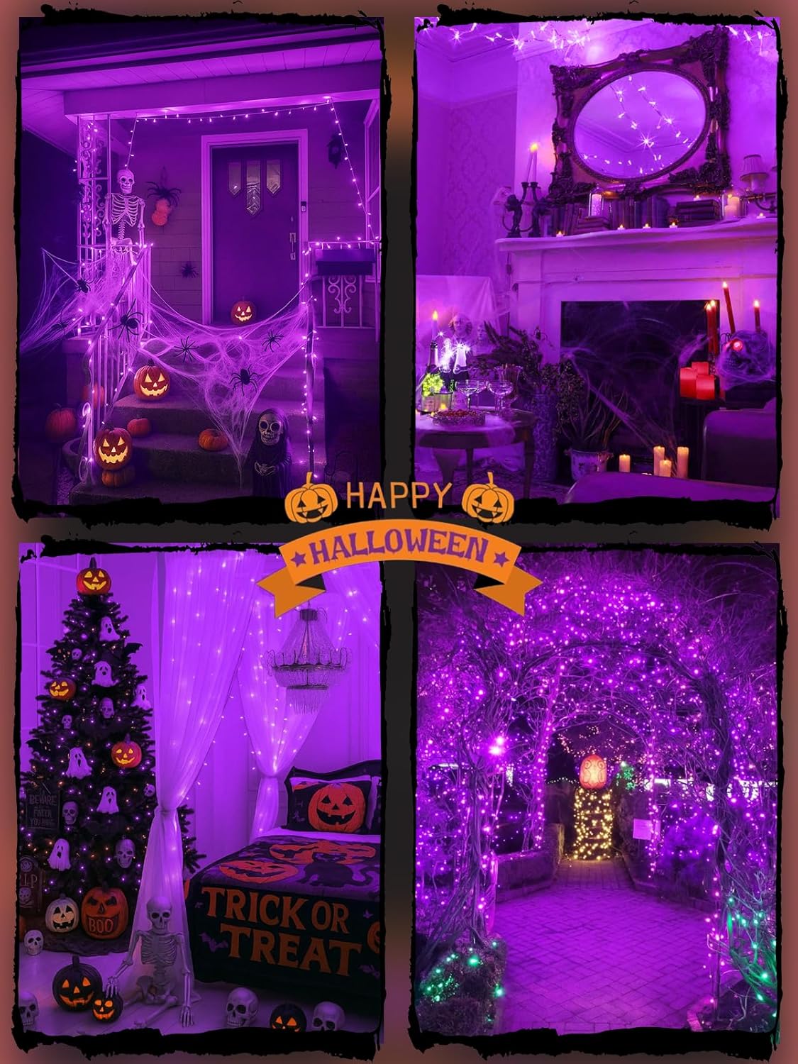 Halloween String Lights Battery Operated with Auto Timer, 33FT 100 LED Waterproof LED Purple String Lights with 8 Modes, Fairy Twinkle Light for Indoor & Outdoor Party Bedroom Halloween Decorations