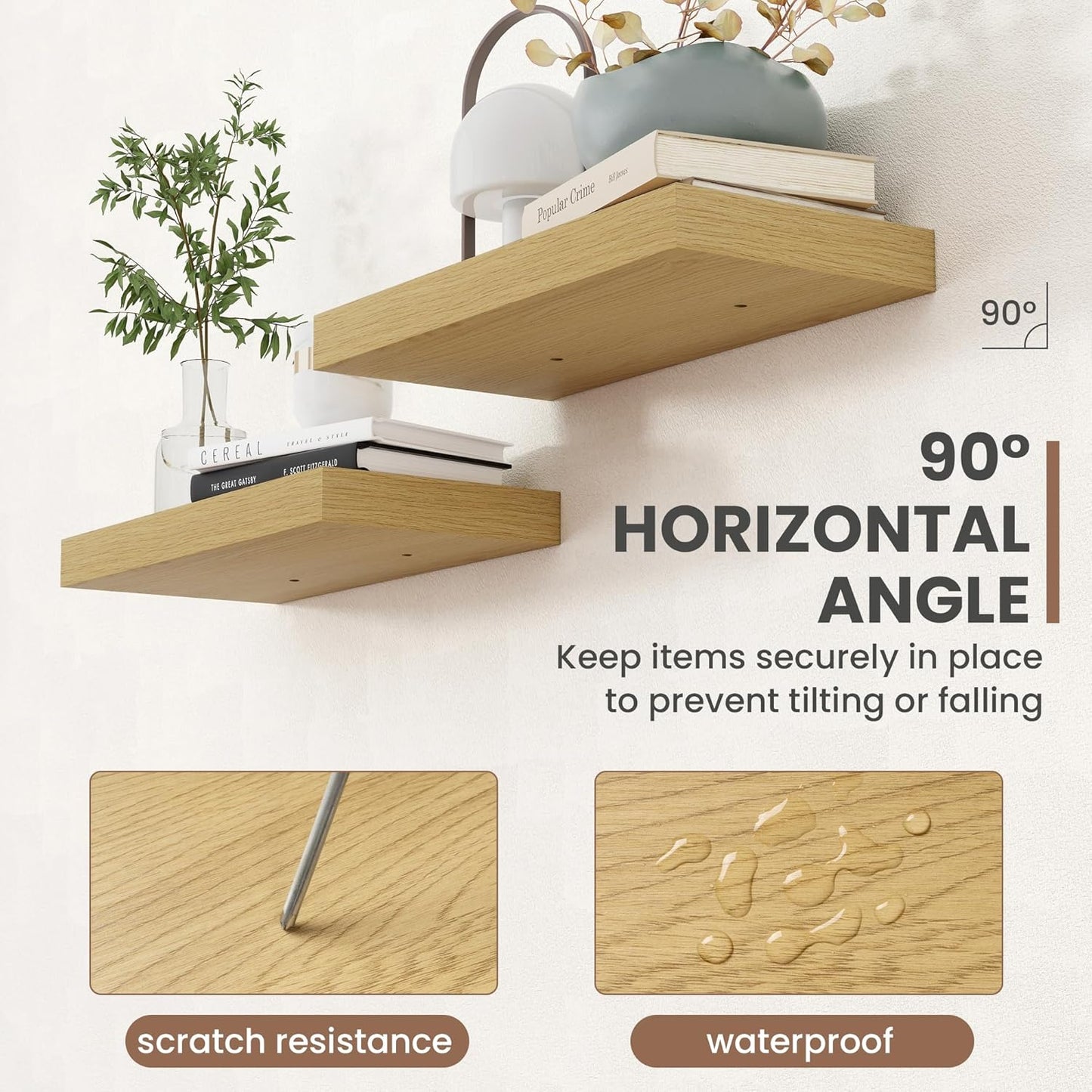 48 Inch Floating Shelves, 8 Inch Deep Floating Shelves for Wall, Hanging Shelf with Invisible Brackets, Deep Shelves for Bathroom, Bedroom, Living Room, Oak, Set of 1