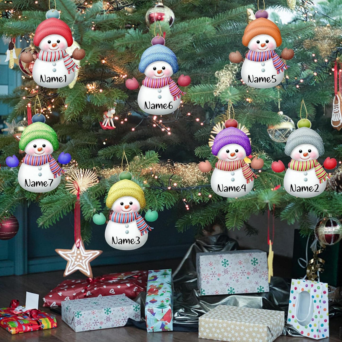 Personalized Christmas Ornaments,7pcs Custom Snowman Ornaments with Name Customized Family Ornament Xmas Tree Hanging Decoration Gift - 3.15"(8cm)
