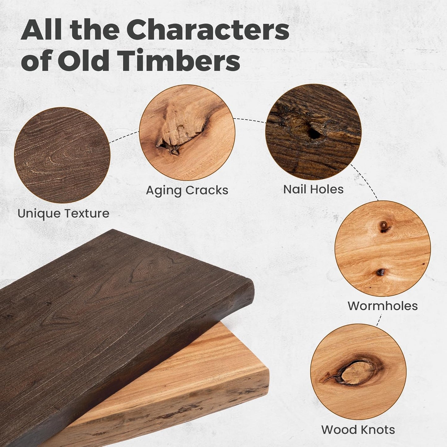 RICHFOCUS Live Edge Elm Floating Shelves - 36" W x 9.3" D Rustic Solid Wood Wall Shelves with Invisible Bracket, Wall-Mounted for Living Room, Bedroom, Kitchen Storage & Display, Set of 2, Walnut