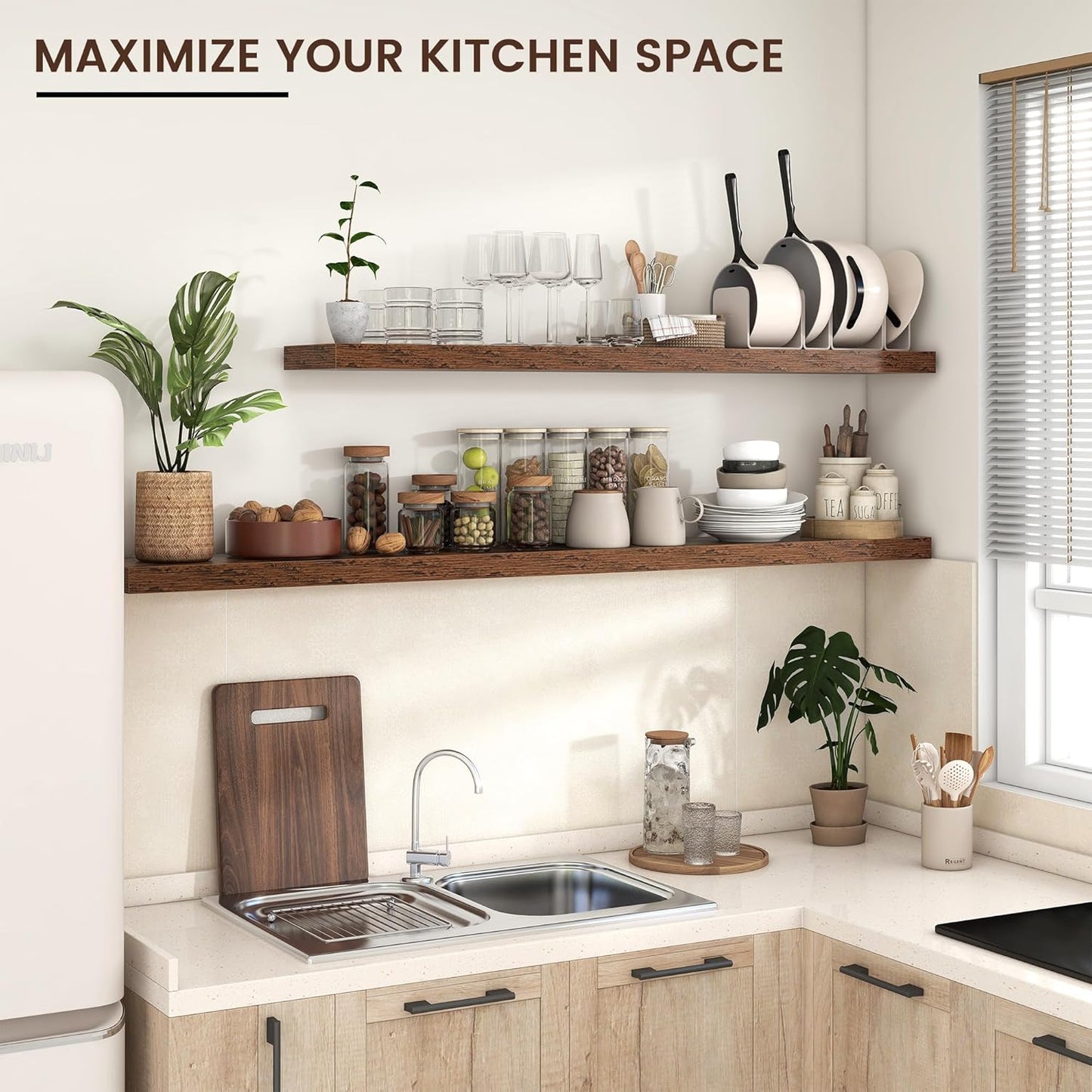 Floating Shelves for Wall, Large Wall Mounted Shelves with Invisible Brackets, Long Wood Floating Shelf for Living Room, Bedroom, Kitchen, (Brown, 55" W x 9" D x 1.5" H)