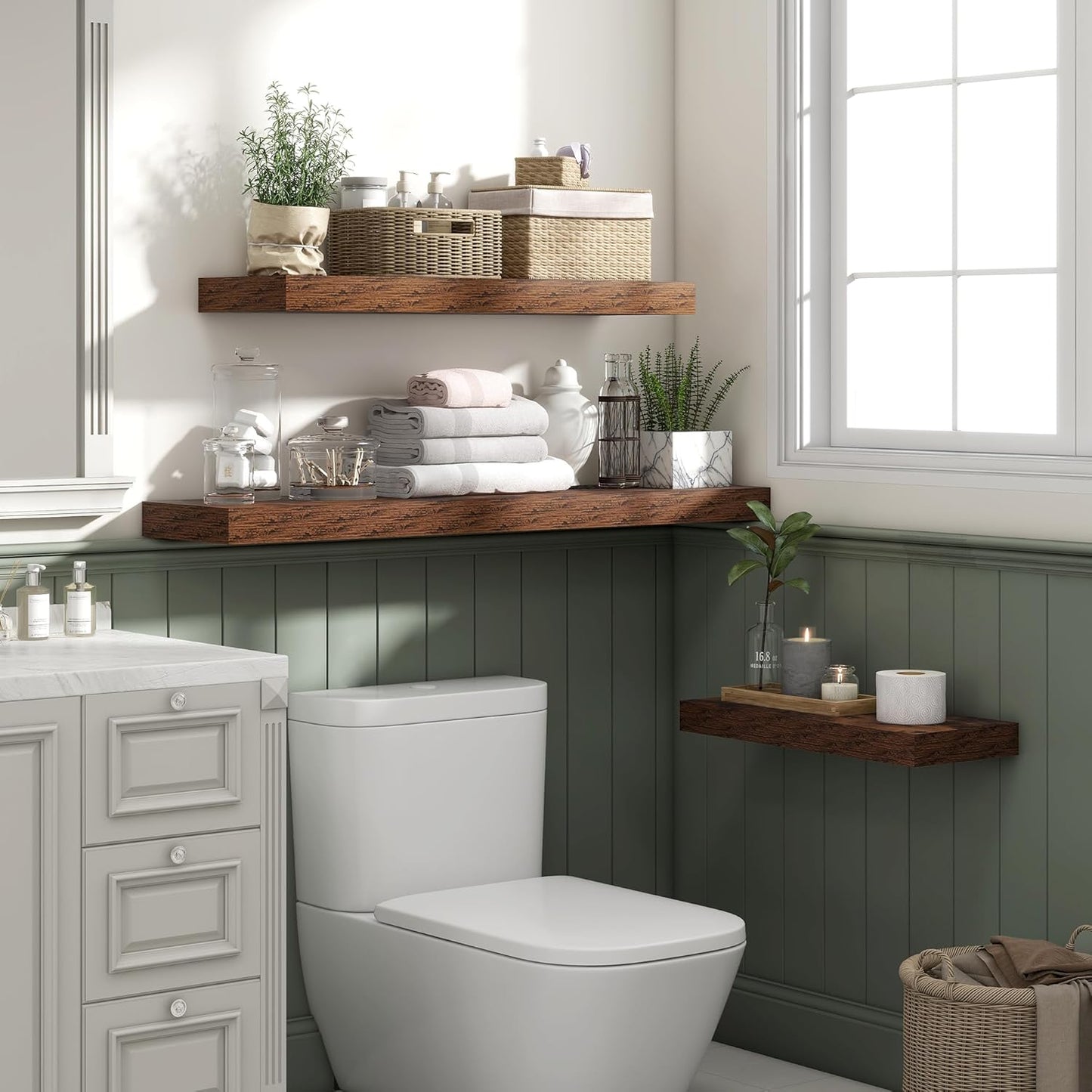 Heimlove 55 Inch Floating Shelves for Wall,10 Deep Large Rustic Brown Wall Shelf with Heavy Duty Brackets,Wall Mounted Storage & Display Shelves for Bedroom,Living Room,Kitchen,Office