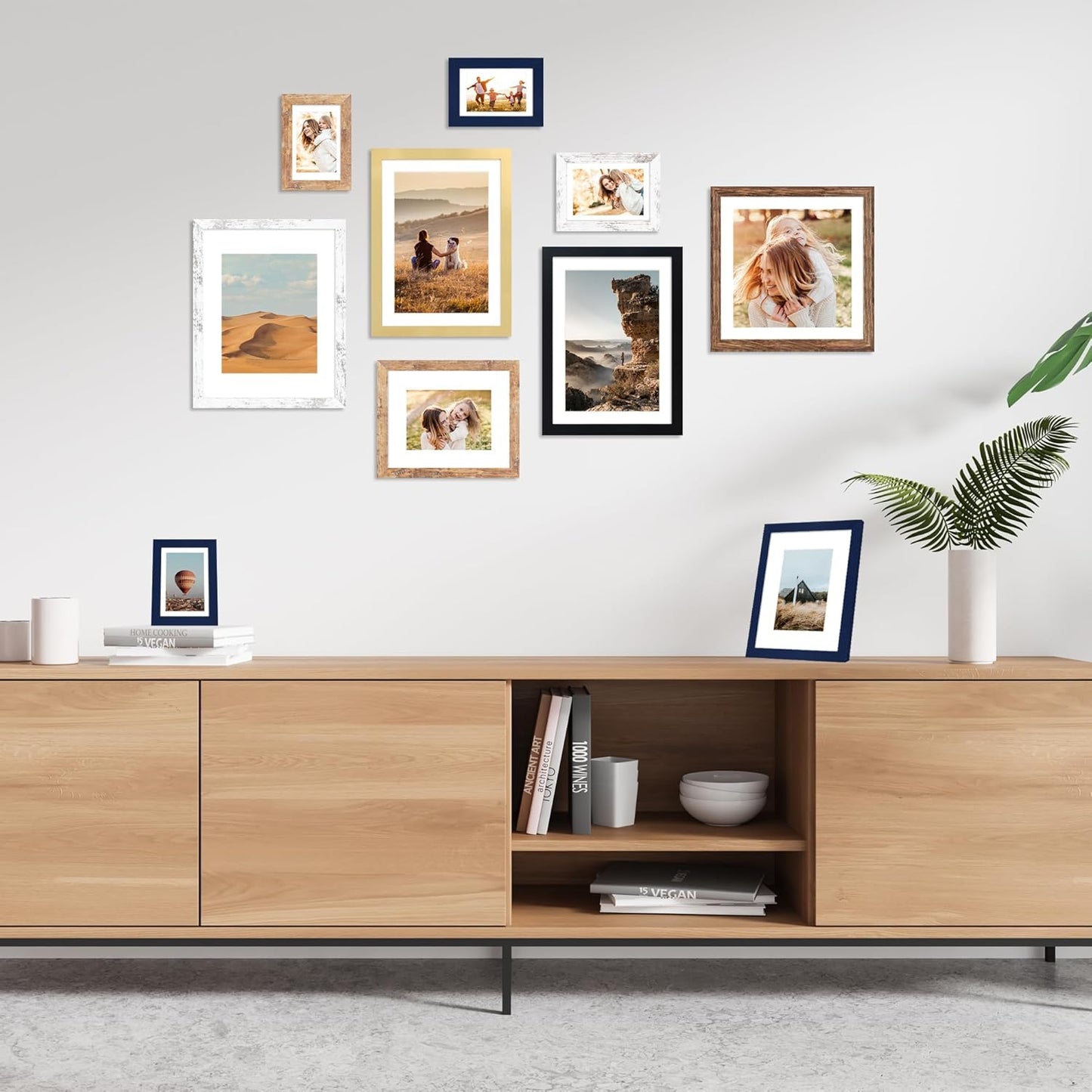 5x7 Picture Frame Set of 4, 5 x 7 Wood Photo Frames with Mat for 4x6, Natural Wooden Frame with Real Glass Cover for Wall and Tabletop Display,Brown