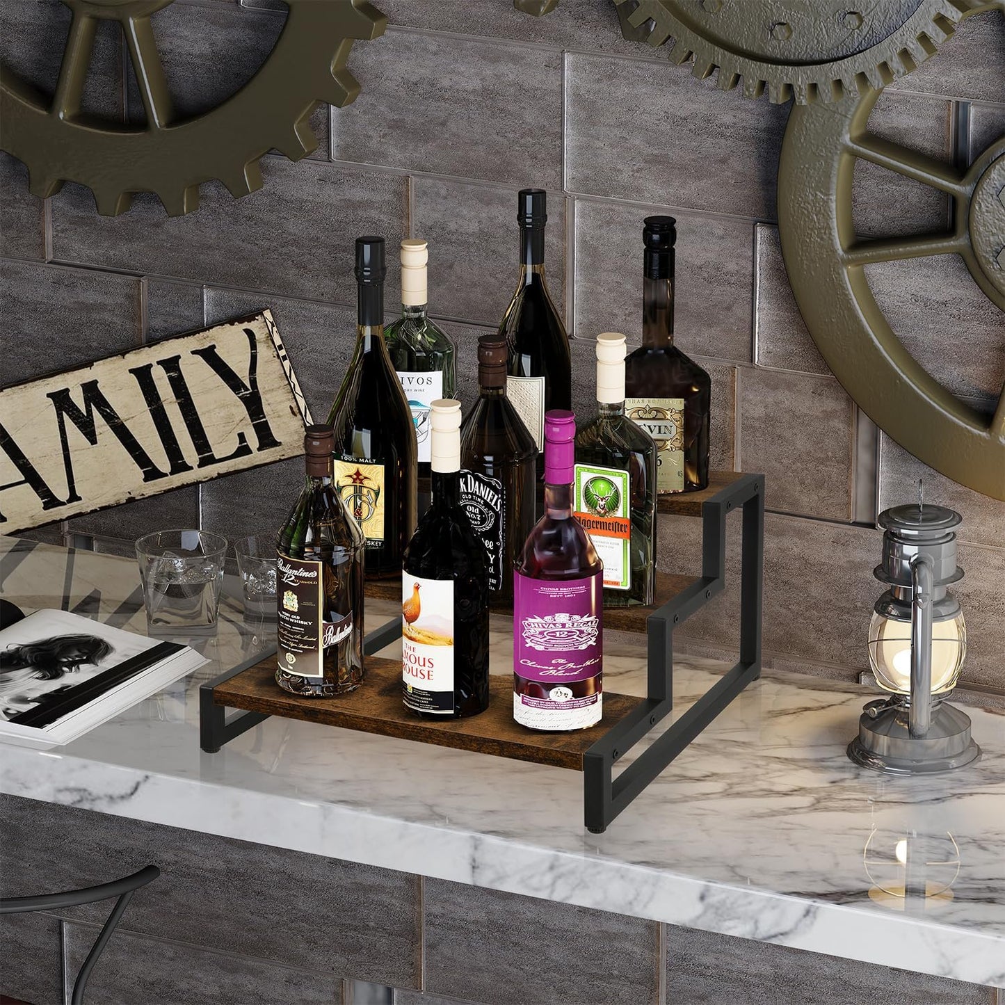 YINMIT Tiered Display Stand Riser Shelf, Wooden Spice Rack Organizer for Countertop, 3 Tier Kitchen Counter Shelf