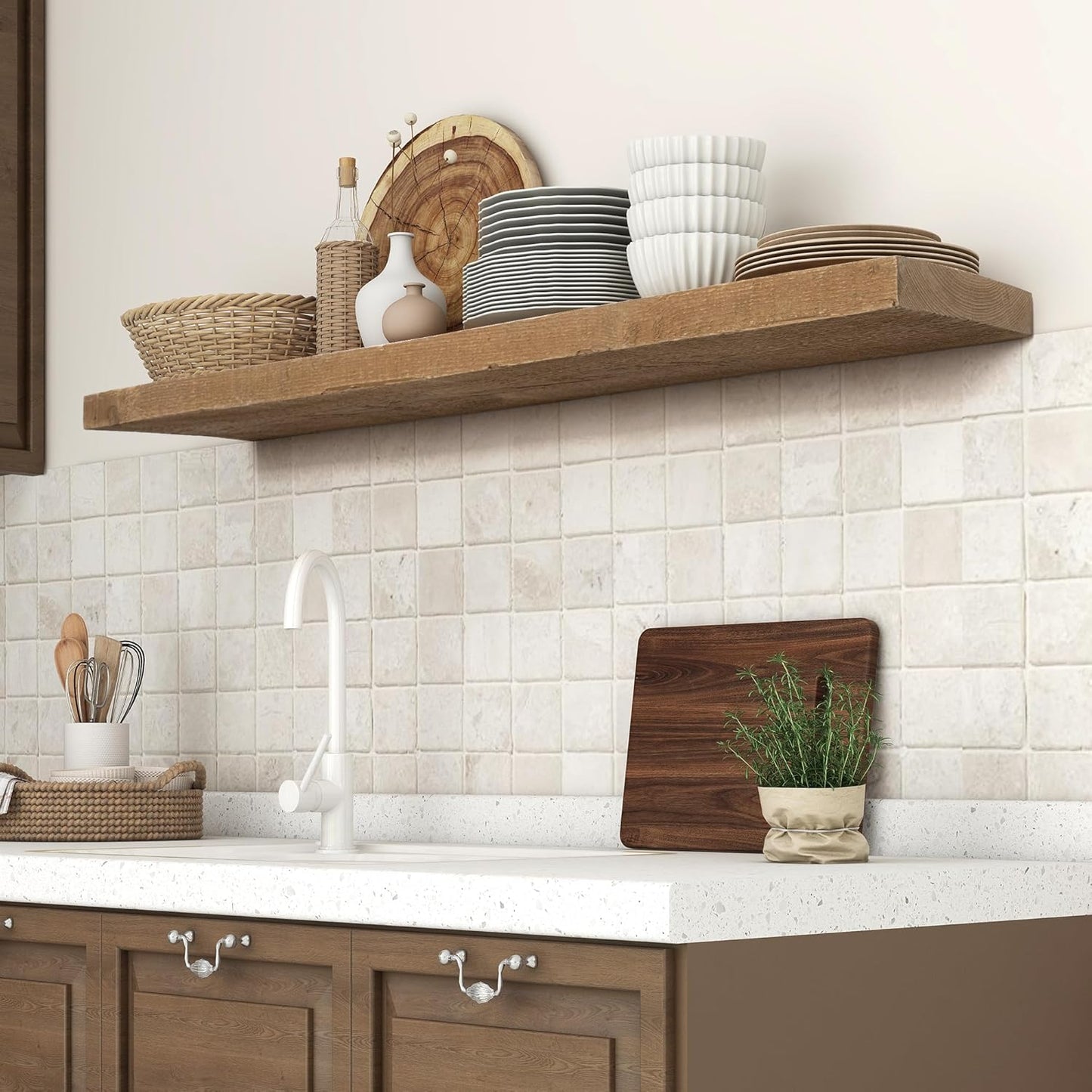 Floating Shelves - 8" Deep Rustic Reclaimed Barnwood Wall Hanging Shelves with Invisible Heavy-Duty Metal Bracket - Wall Mounted - Farmhouse Style - 48 inches, Distressed Natural