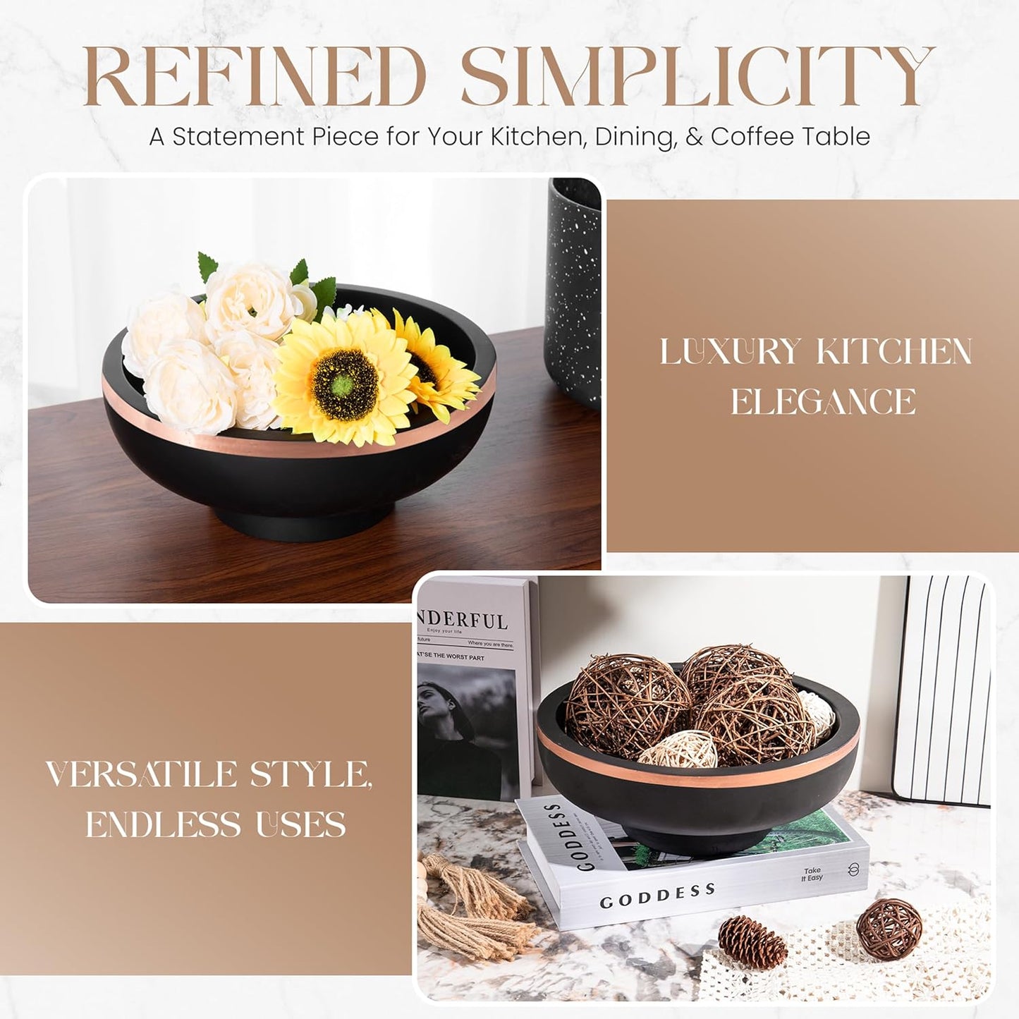 Concrete Large Fruit Bowl for Kitchen Counter - Large Decorative Bowls for Home Decor - Modern Key Bowl for Entryway Table - Hand-Poured Pedestal Bowl for Keys