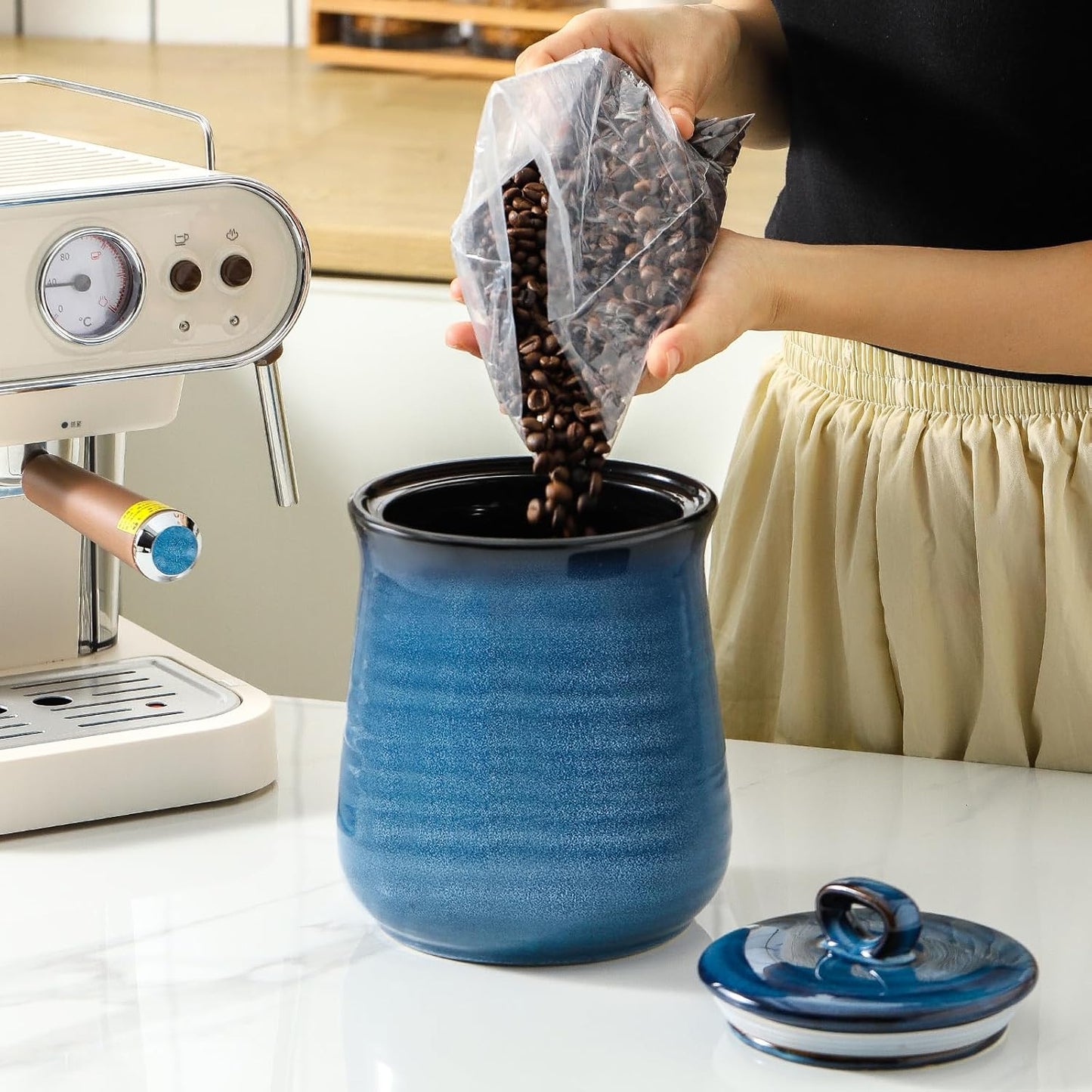 Hasense Ceramic Canister with Airtight Lid for Kitchen Counter, 88 Ounce Large Ceramic Food Storage Jar with Seal Ring for Serving Flour, Grain, Cereal, Pasta, Coffee, Sugar, Tea and Spice, Navy