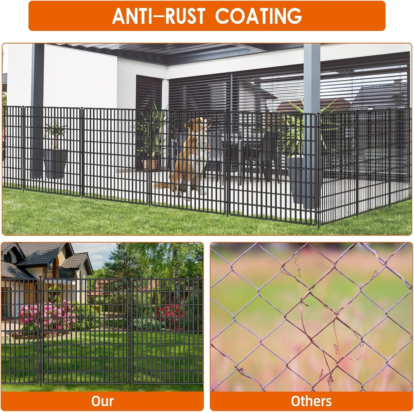 15 Panels No Dig Fence with Gate, 32 in(H) X 36 ft(L) Garden Decorative Fence Animal Barrier for Dogs, Rustproof Metal Garden Edging Border for Outdoor, Yard, Patio, Black