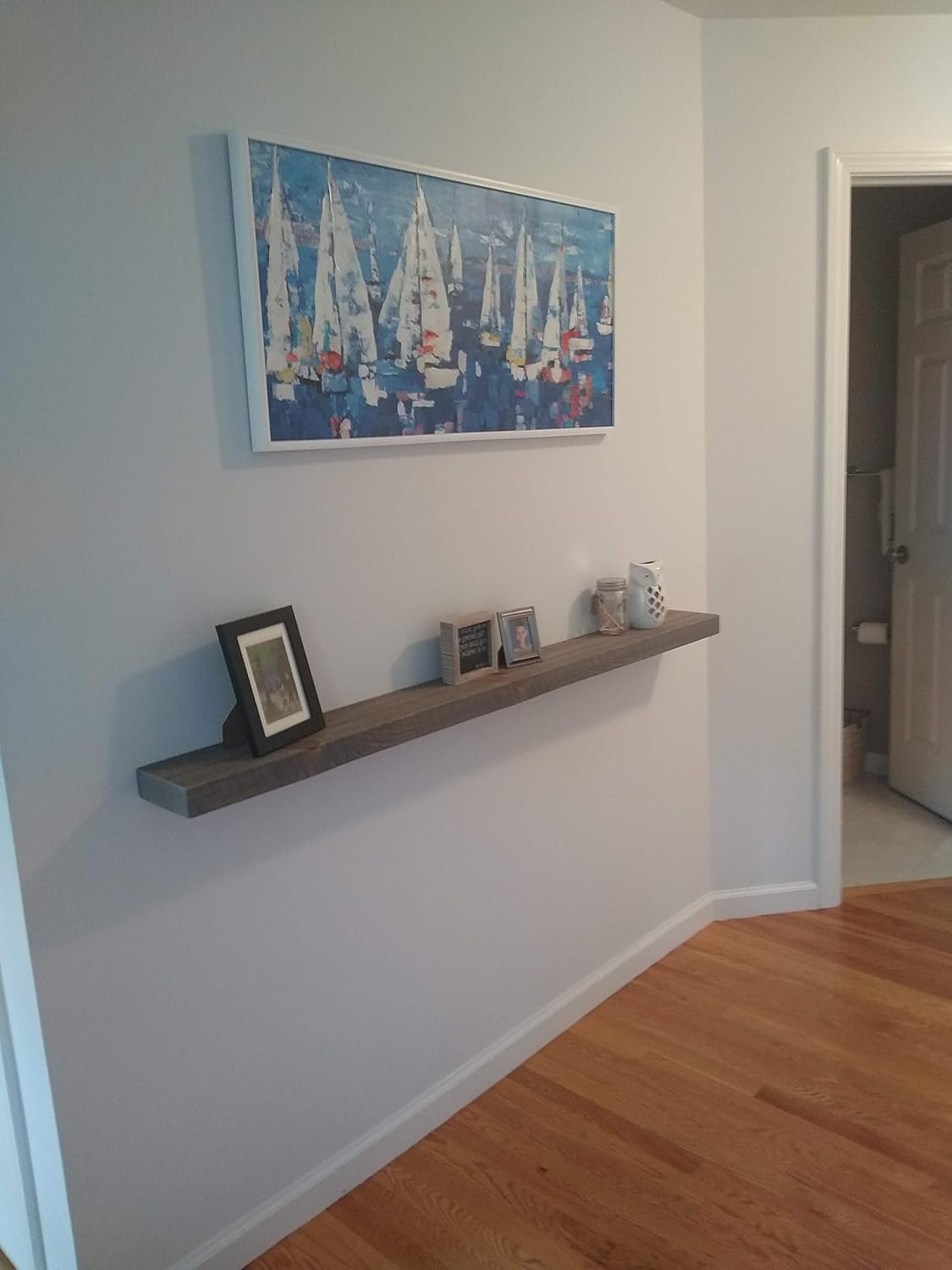 joelsantiques 54 Inch Wooden Floating Shelves for Wall - 54x6x2 in - Made of Natural Wood - Long Heavy Duty Rustic Wall Shelves for Bedroom - Perfect for Living Room, Kitchen - Gray - Grey