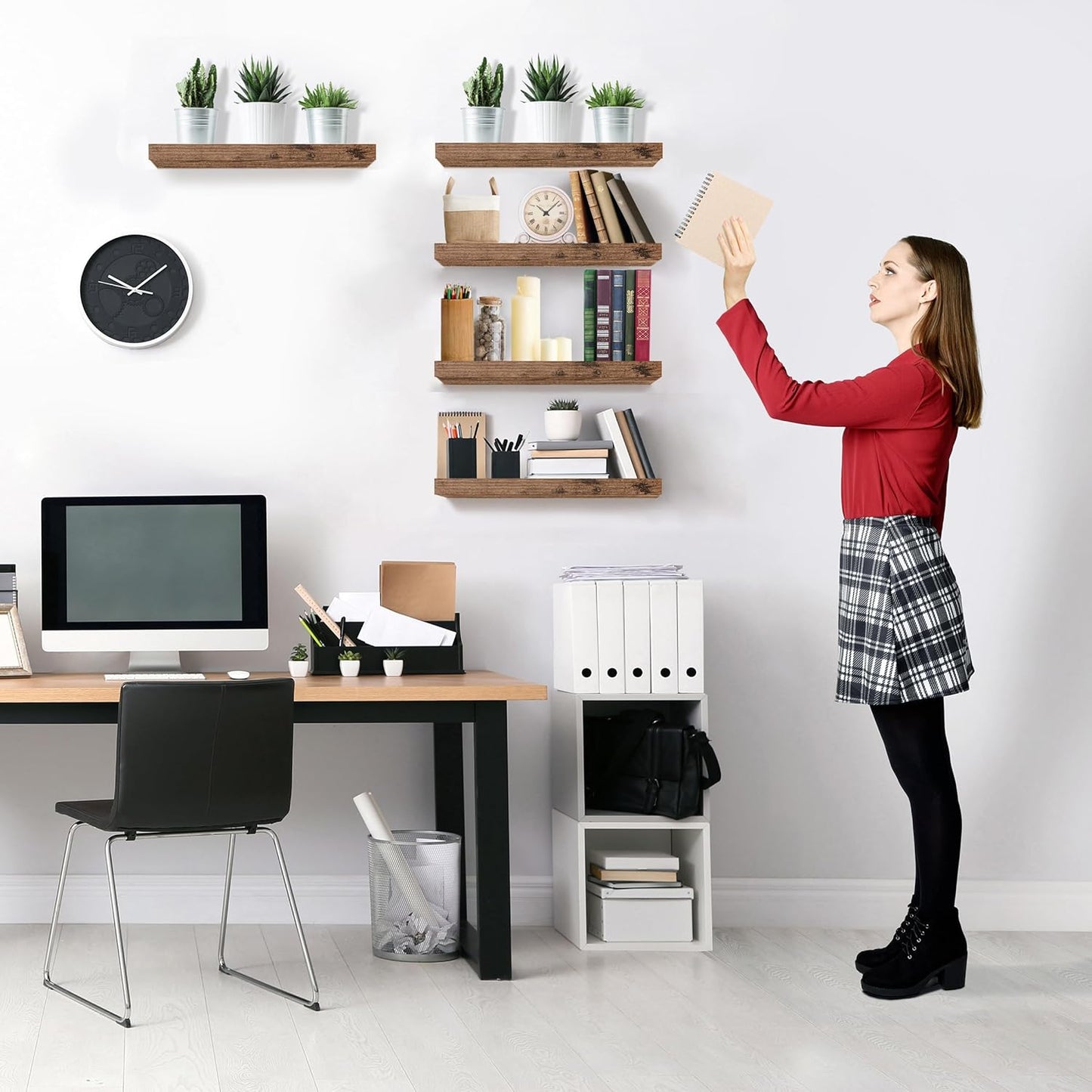 Sorbus Floating Shelves for Wall, Bathroom Shelves Wall Mounted for Kitchen, Bedroom, Living Room, Bathroom Storage, Over Toilet, Hanging Book Shelf for Wall Home Decor (Mahogony, 5 Pack)