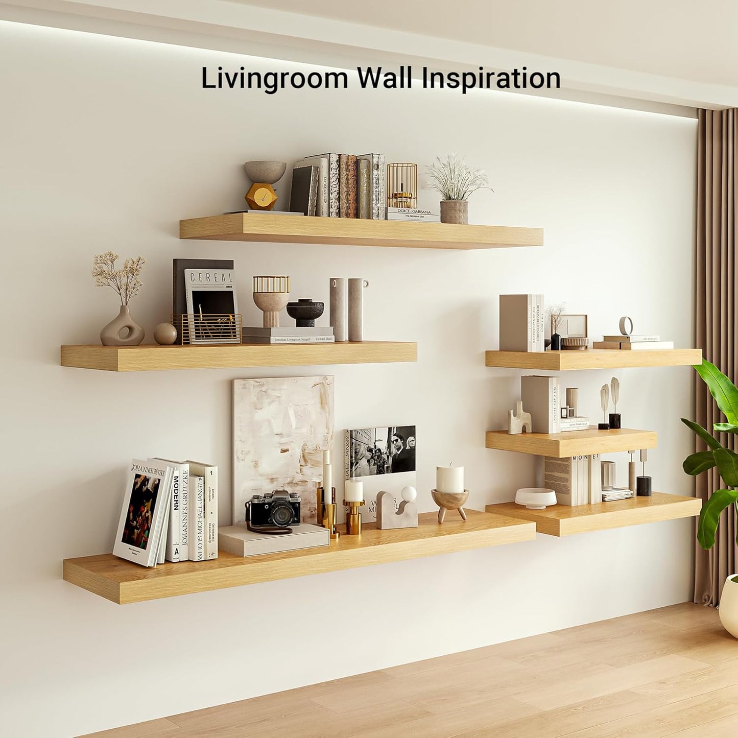 Heimlove 12 Inch Deep Floating Shelves, 72 x 12 inches Long Wall Shelf, Large Extra Display Shelf & Storage Shelf, Rustic Wood Wall Shelves for Fireplace Mantel, Oak - 1Pack