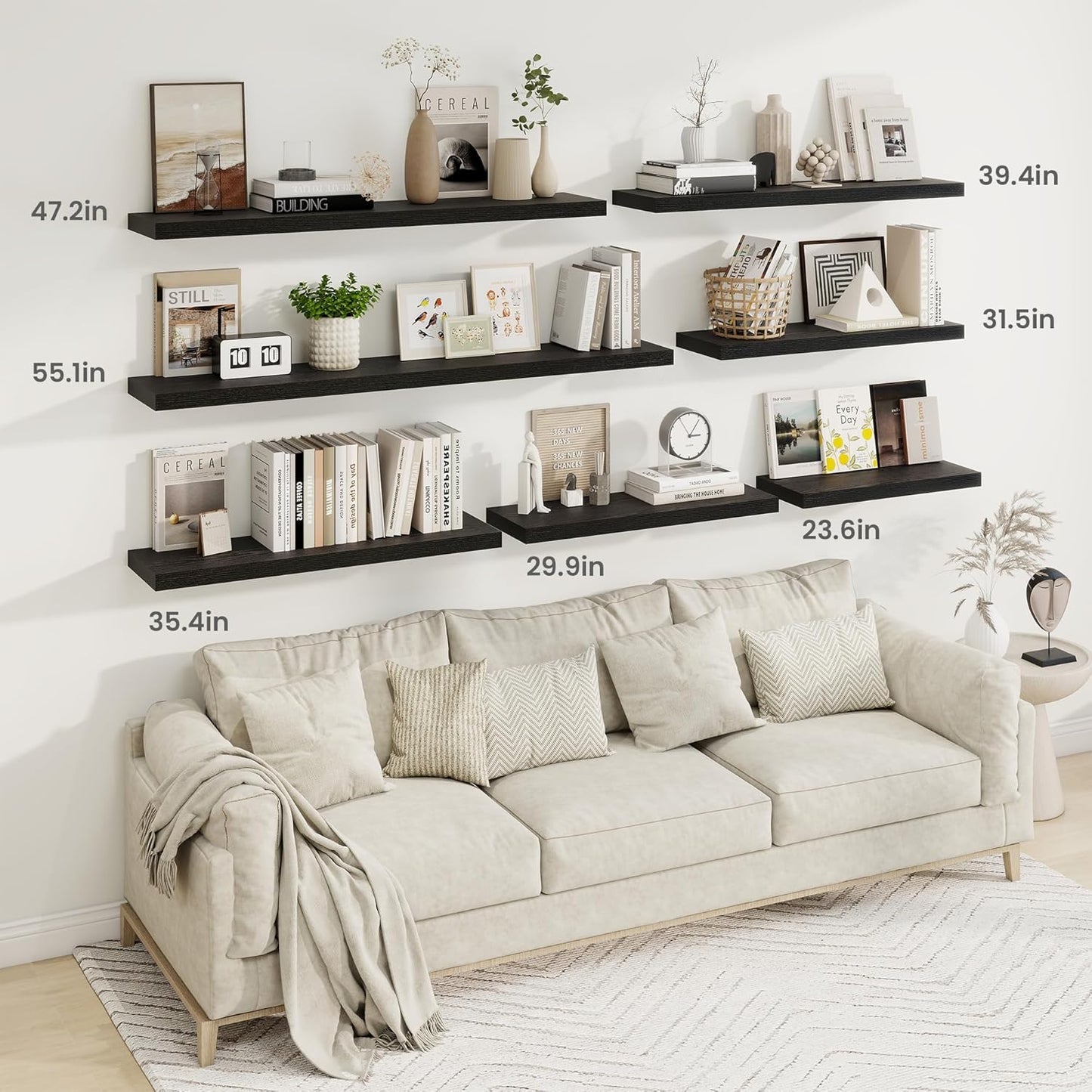 Fun Memories Floating Shelves for Wall, 32 Inch Rustic Wood Wall Mounted Shelves for Bathroom, Bedroom, Kitchen, Living Room, Deep Floating Shelves for Storage & Home Decor (Black, Set of 2)