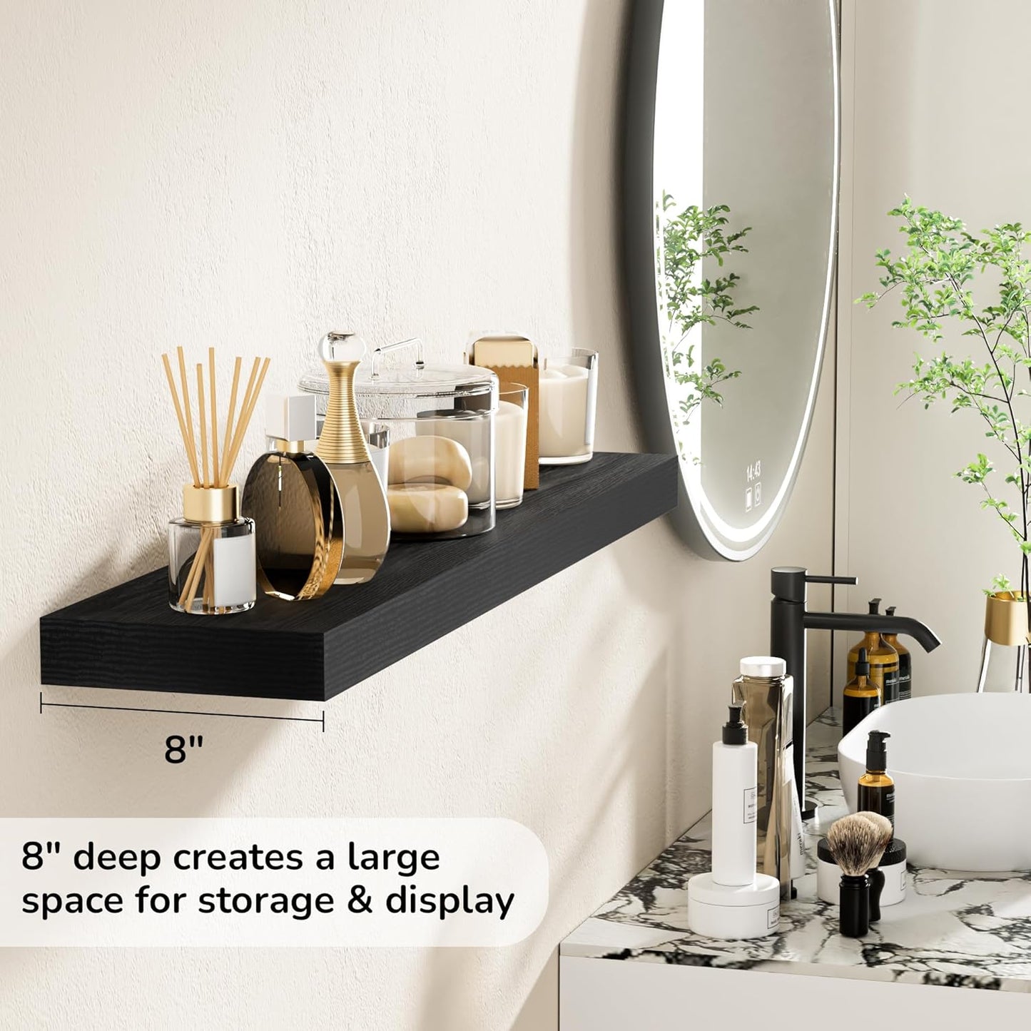 Fun Memories 36 Inch Floating Shelves - Deep Rustic Black Wooden Wall Shelves - Extra Deeper & Thicker Wall Mounted Storage Shelf for Bedroom, Kitchen, Farmhouse - 2 Pack, Rustic Black