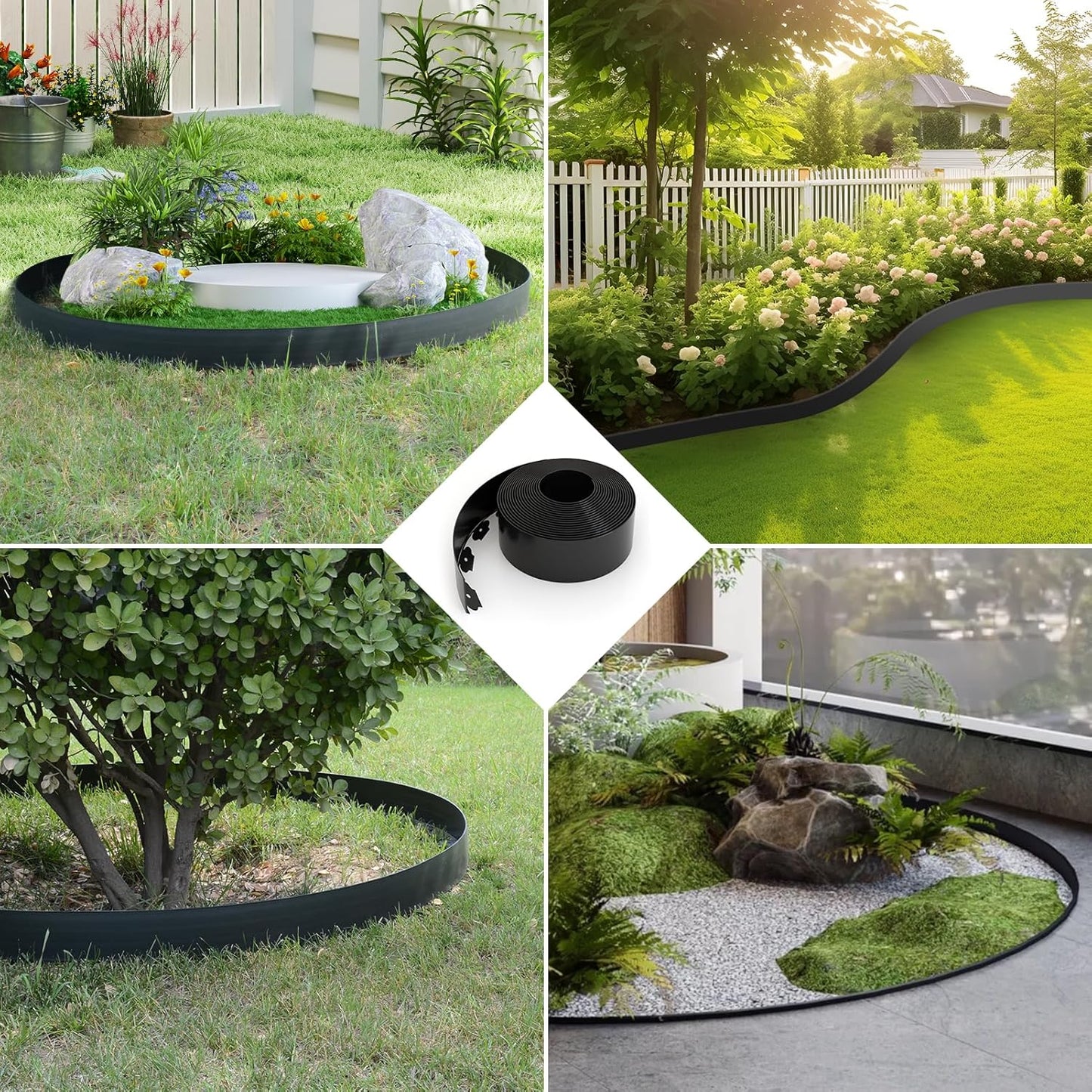 40FT Garden Landscape Edging Kit – 4 Inch Tall Black Plastic Border with 60 Anchoring Spikes, Flexible Lawn Edging for Flower Beds, Pathways, and Garden Borders