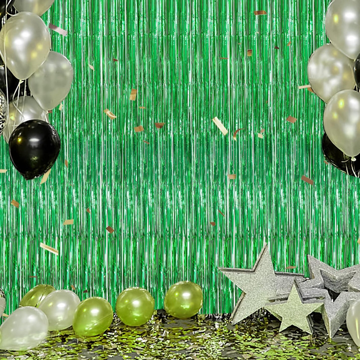 3 Pack Foil Fringe Backdrop - Green Shiny Tinsel Curtains for Party Decoration/Photo Booth Props - 3.3x8.2 FT Metallic Foil Backdrop for Birthday, Wedding, Graduation, Christmas.