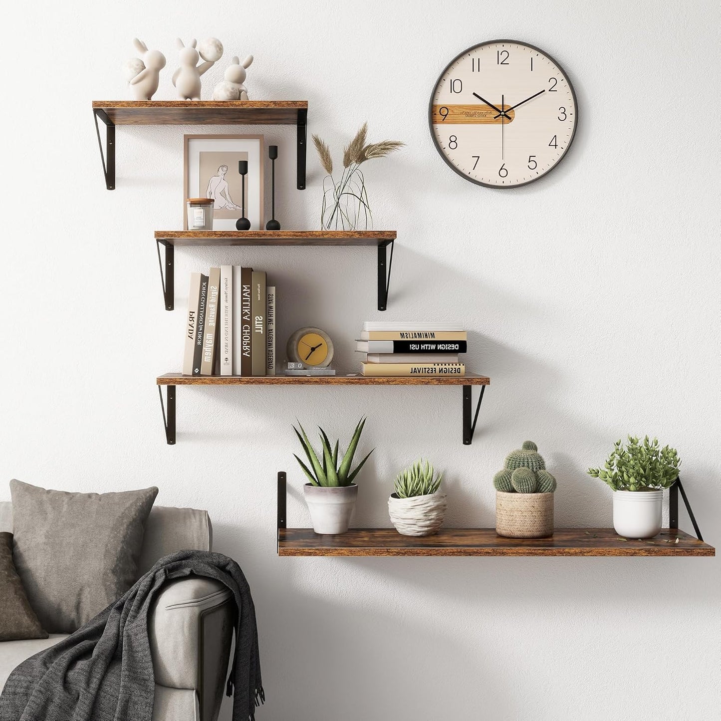 Fun Memories 27.5" W x10 D Floating Shelves, Large Wall Shelves 27.5 Inch Long, Set of 2, Farmhouse Wood Floating Shelf Wall Mounted, Deep Shelves for Bathroom, Living Room, Kitchen, Rustic Brown