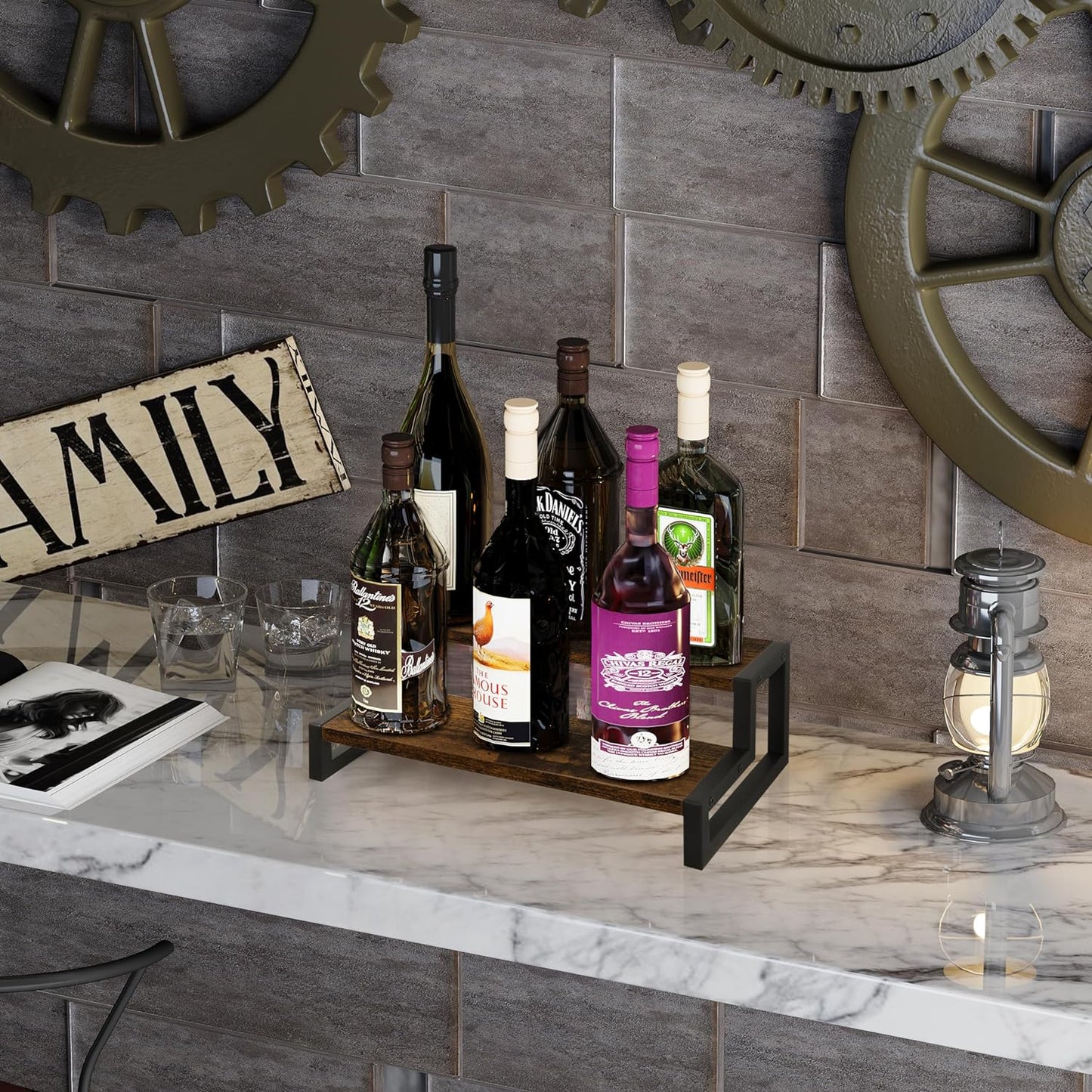 YINMIT Tiered Display Stand Riser Shelf, Wooden Spice Rack Organizer for Countertop, 2 Tier Kitchen Counter Shelf