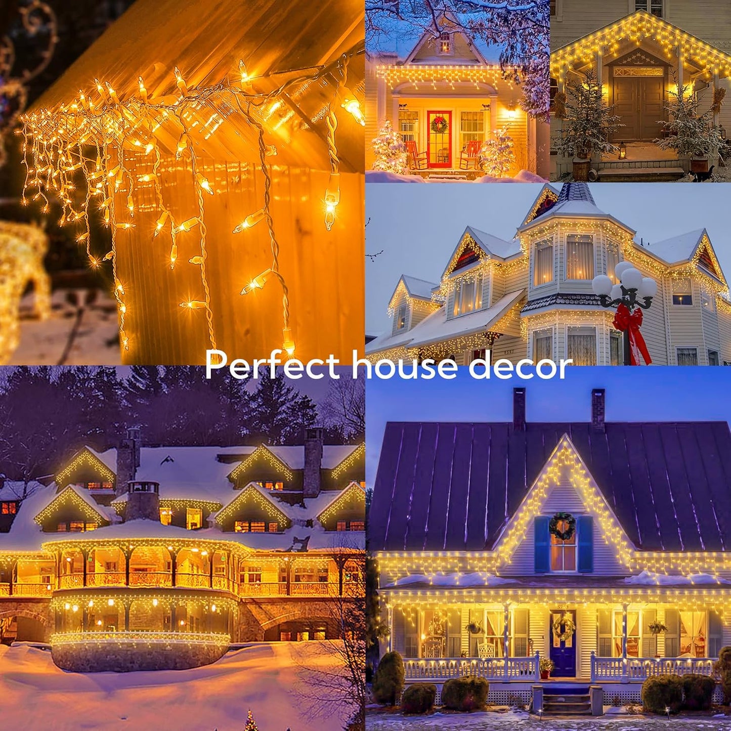 200 Christmas Icicle Lights, Warm White Clear Bulbs with 23FT Long White Wire, Professional Grade String Lights for Indoor & Outdoor,Xmas,Party, Patio, Courtyard, Window, Fence, Trees Decor