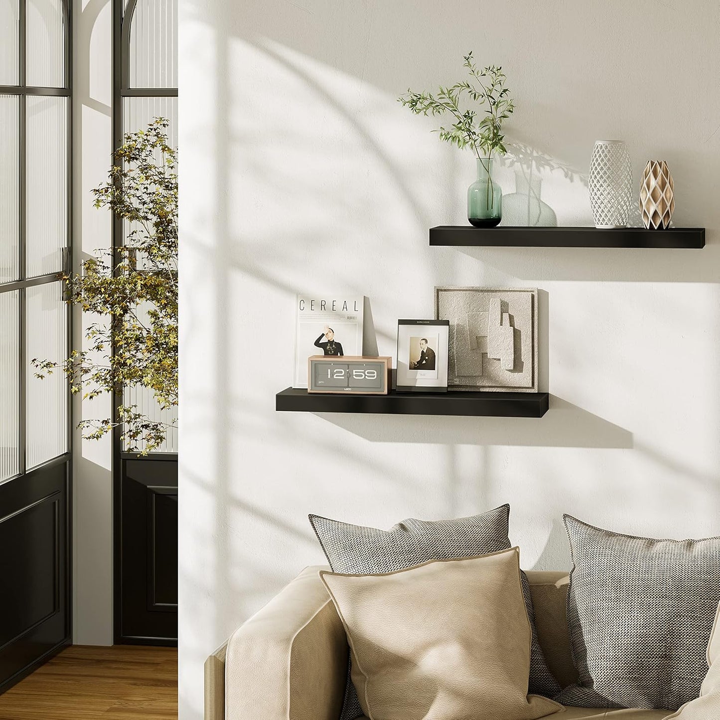 BAMEOS Floating Shelf,Wall Shelf,Decor Wall Mounted Shelves,Hanging Shelf Set L24xW6 for Bathroom Kitchen Living,Kitchen,Room Bedroom Storage,Black