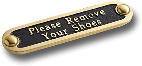 Please Remove Your Shoes Brass Door Sign. Traditional Style Home Décor Wall Plaque Handmade By The Metal Foundry UK.