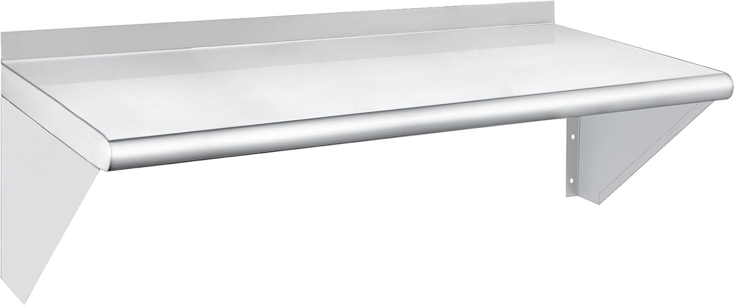 HARDURA Stainless Steel Shelf 14" x 36", 275lb Commercial Shelves Wall Mount Metal Shelving with Backsplash and Brackets for Kitchen, Restaurant, Laundry Room and Home
