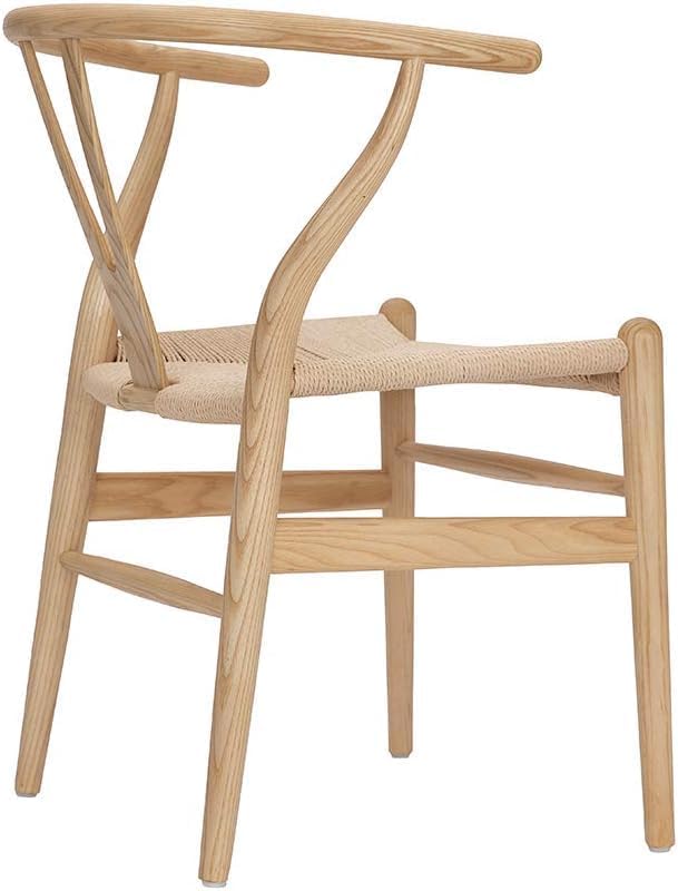 Tomile Solid Wood Wishbone Chair Y Chair Mid-Century Armrest Dining Chair, Hemp Seat (Ash Wood - Natural Wood Color)