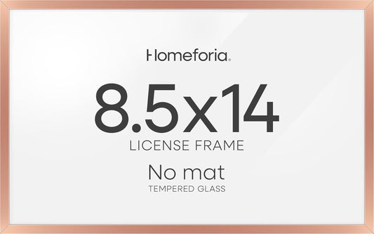 Homeforia 8.5x14 Marriage License Frame, High End Metal 8.5 x 14 Rose Gold Marriage Certificate Frames, 14x8.5 Picture Frame for Wall & Tabletop, 8.5x14 Photo Frame, Tempered Glass, Wall Kit, Set of 1