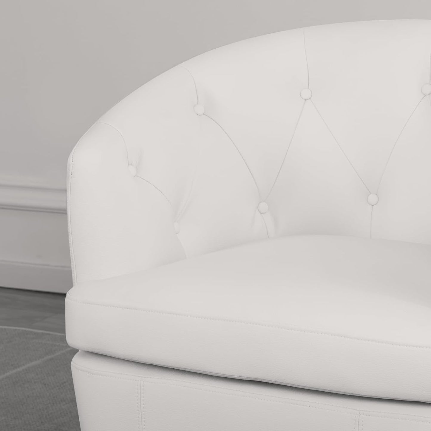 360° Swivel Leather Accent Chair, Modern Barrel Club Chair with Leather Upholstery and Sturdy Base, Comfortable Armchair for Living Room, Bedroom, Reading Nook, White