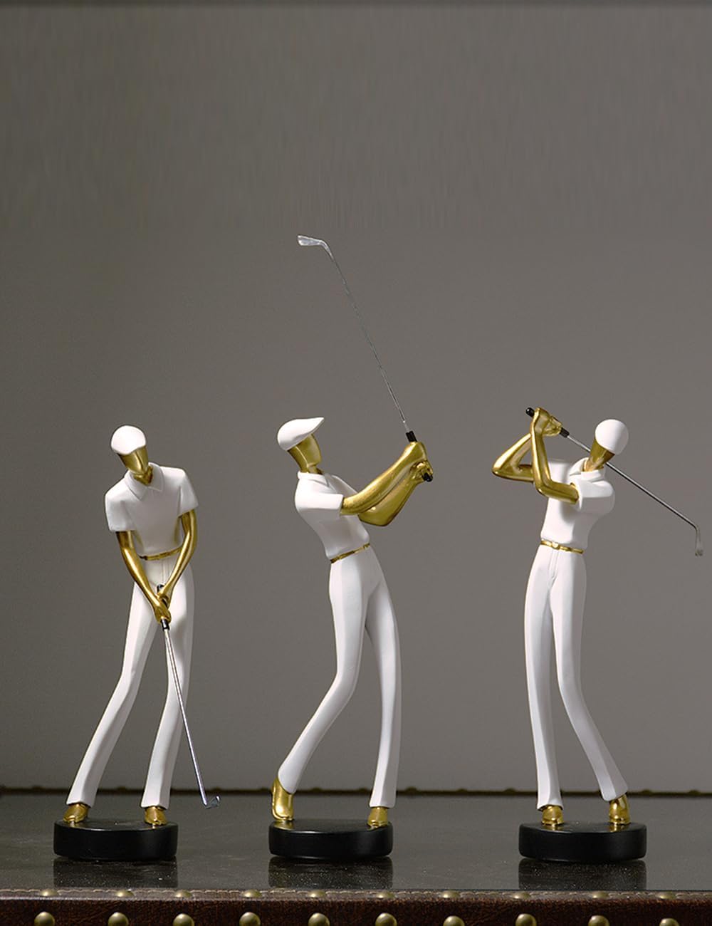 HAUCOZE Golf Figurine Statue Golfer Decoration Arts Home Decor Sculpture Polyresin White 9.6 inch