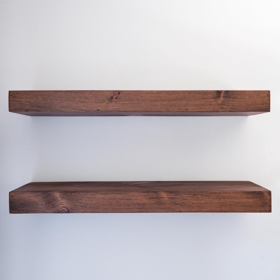 Modern Floating Shelves 3 Inches Thick for Wall, Wide Shelves for Kitchen, Living Room, Bedroom, and Bathroom, Natural Pine Wood, Rustic Wooden Shelf, (Set of 2) (Provincial, 36Lx3Hx6D)